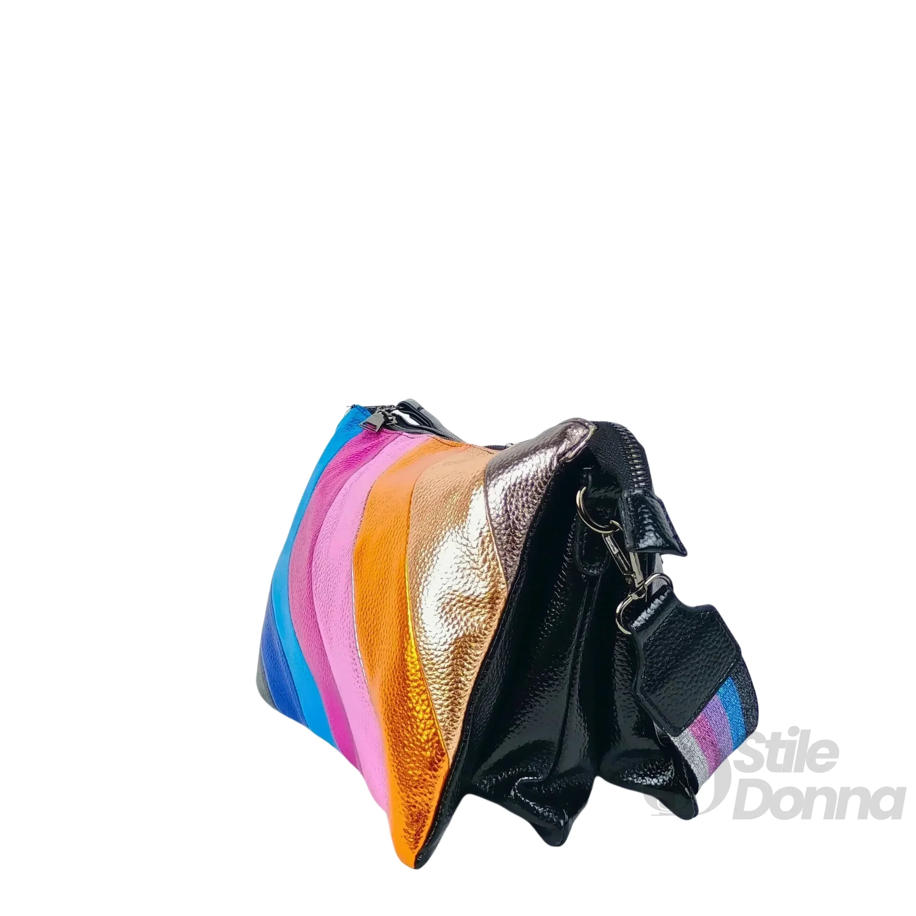 Borsa A Tracolla In Ecopelle Arcobaleno Metallizzata Stile Urbano Interno Fodato