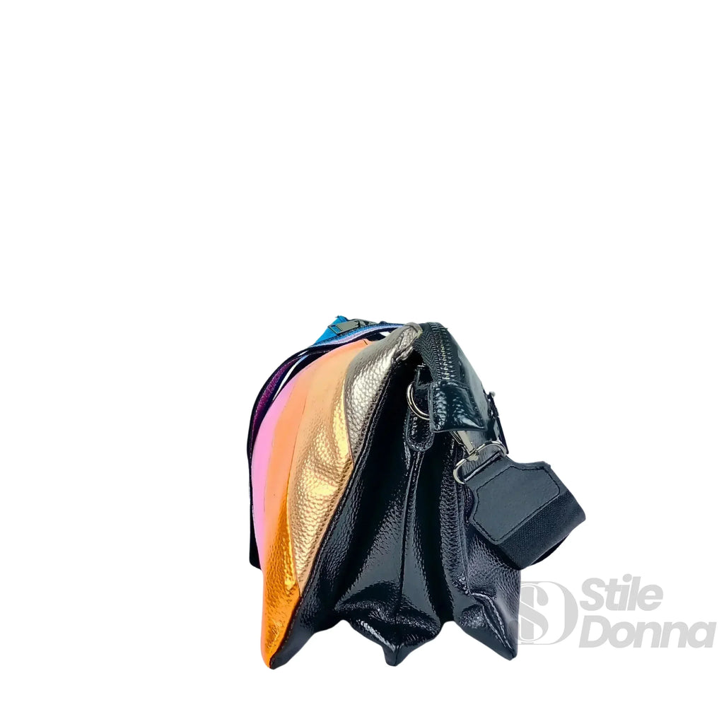 Borsa A Tracolla In Ecopelle Arcobaleno Metallizzata Stile Urbano Interno Fodato