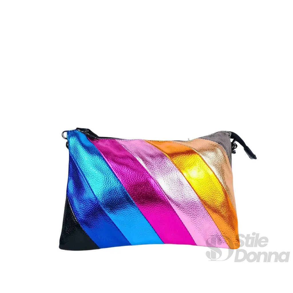 Borsa A Tracolla In Ecopelle Arcobaleno Metallizzata Stile Urbano Interno Fodato