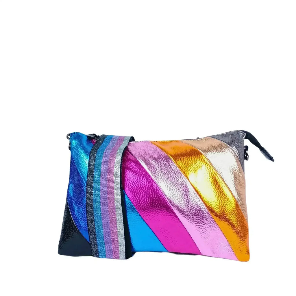 Borsa A Tracolla In Ecopelle Arcobaleno Metallizzata Stile Urbano Interno Fodato
