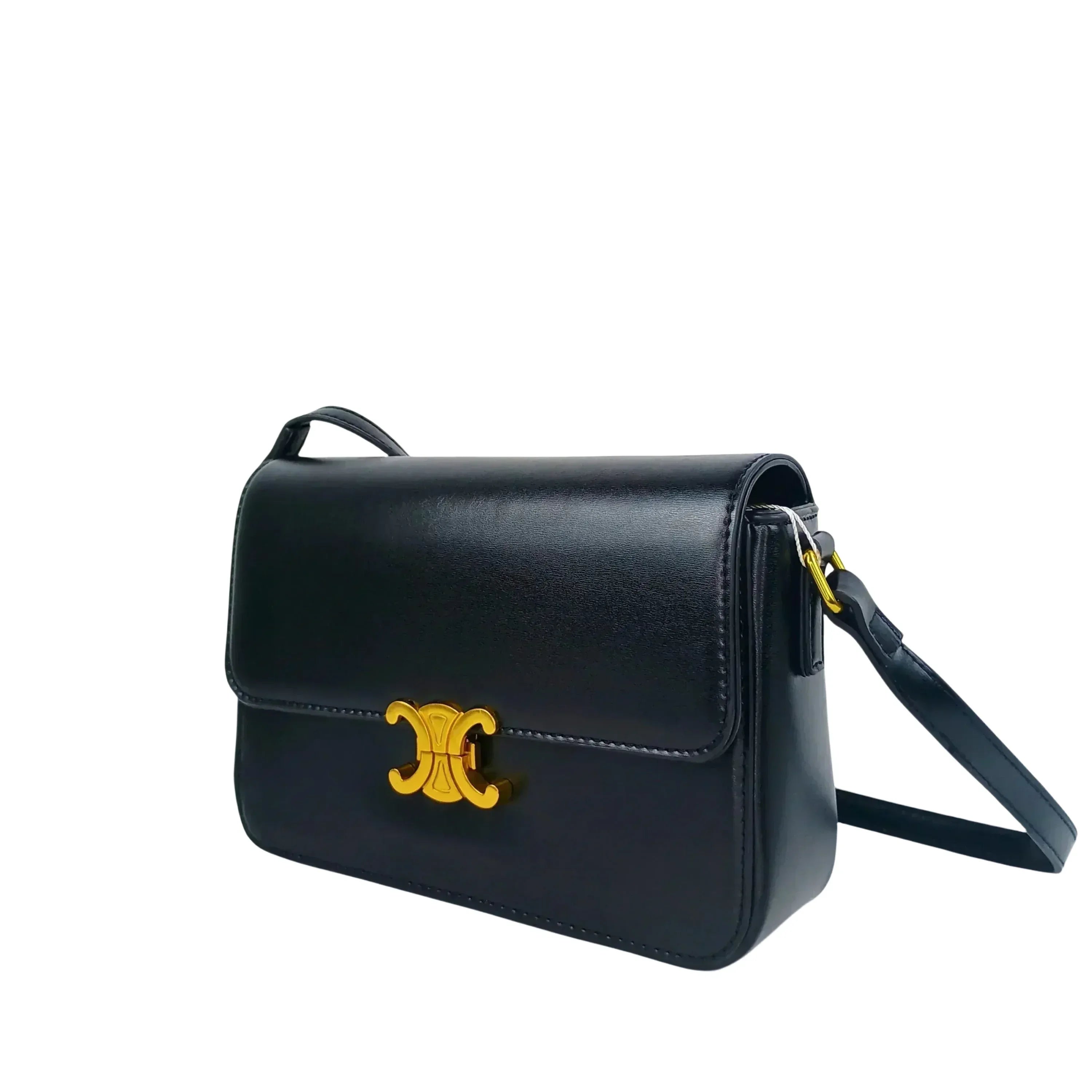 Borsa a Tracolla in Ecopelle con Patta Dorata Regolabile