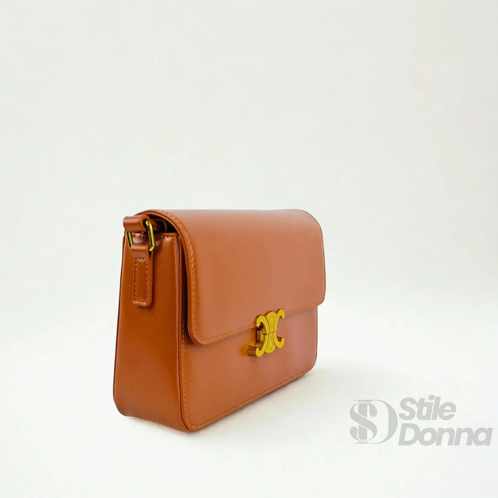Borsa a Tracolla in Ecopelle con Patta Dorata Regolabile