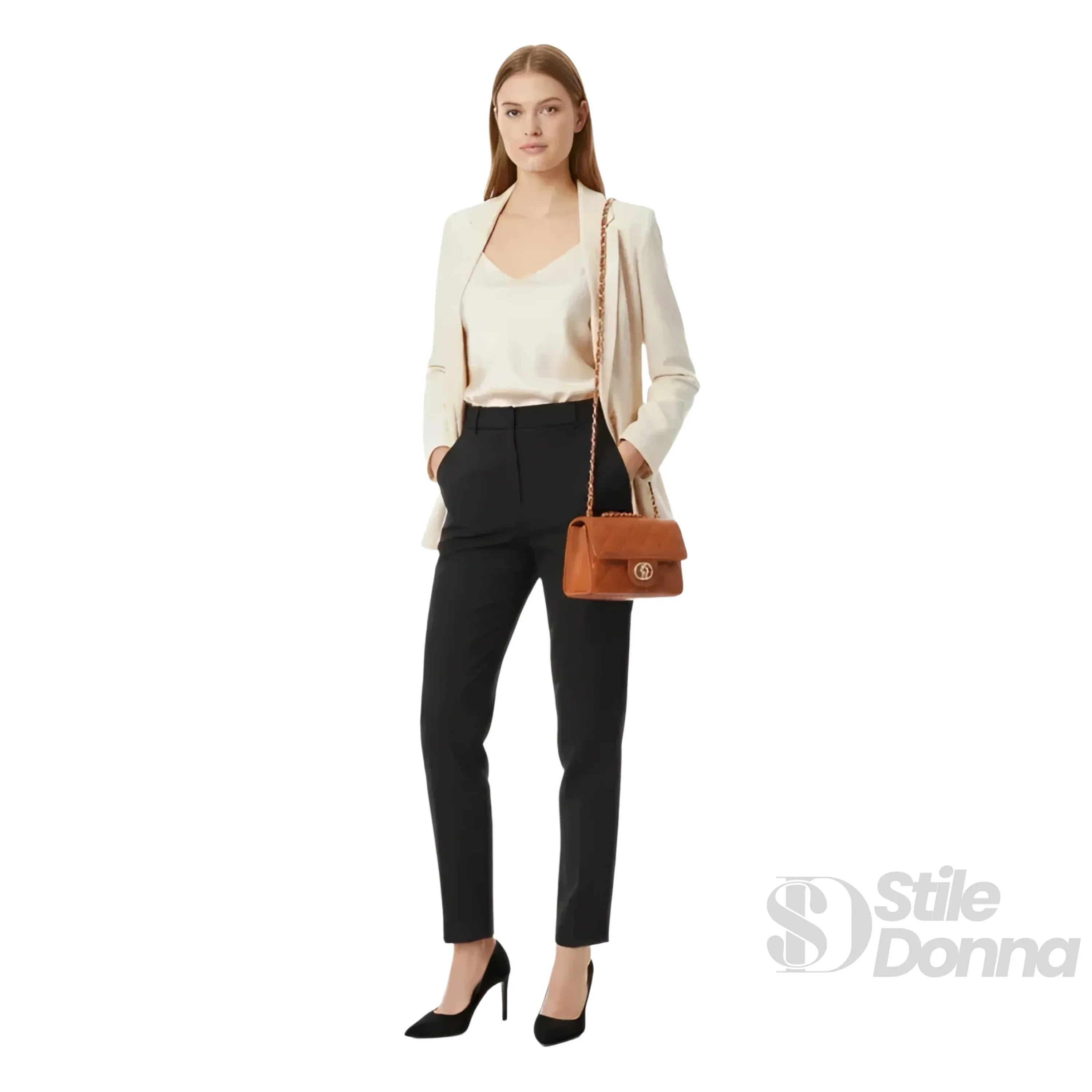 Borsa a Tracolla in Ecopelle Marrone con Catena Oro Interno in Tessuto Chiusura Sicura
