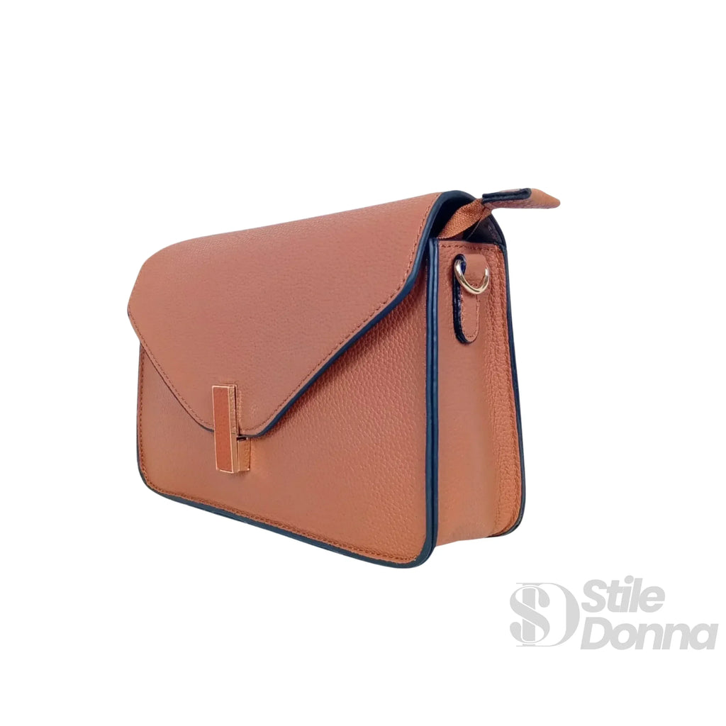 MS Borsa A Tracolla Ecopelle Marrone MS-6346 Chiusura A Girello Cinturino Regolabile Finiture Oro