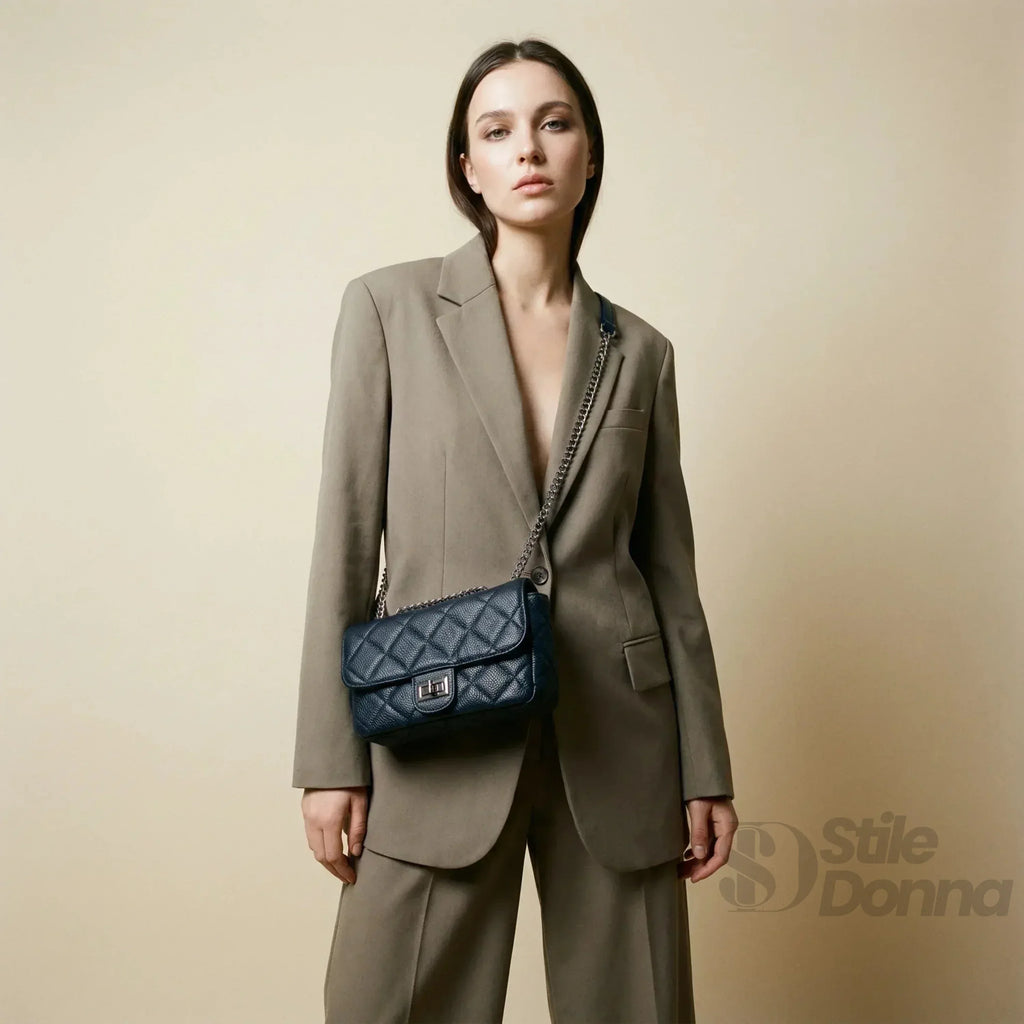 Borsa a Tracolla in Pelle Pu MS-5777 con Finiture Argento e Interno Microfibra Antistrappo