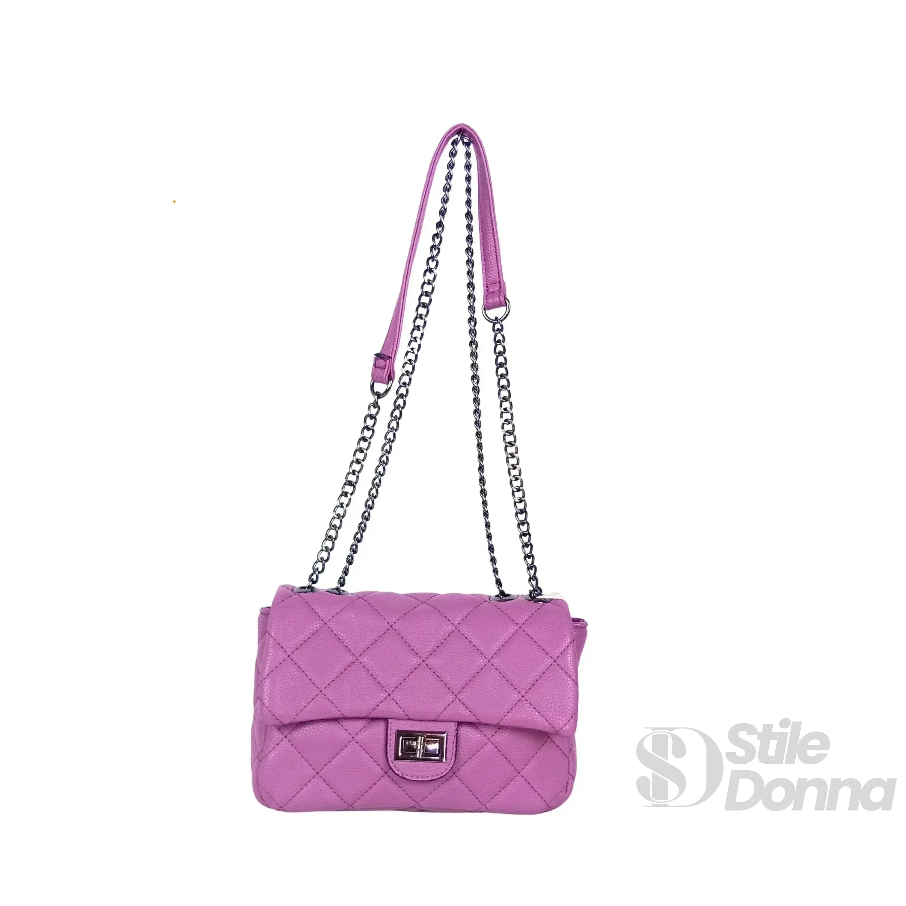 Borsa a Tracolla in Pelle Pu MS-5777 con Finiture Argento e Interno Microfibra Antistrappo