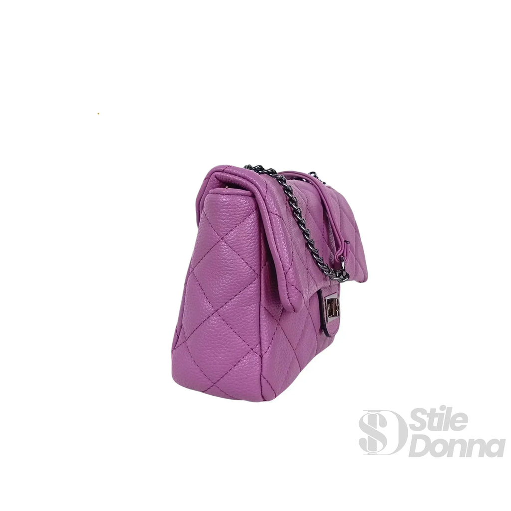 Borsa a Tracolla in Pelle Pu MS-5777 con Finiture Argento e Interno Microfibra Antistrappo