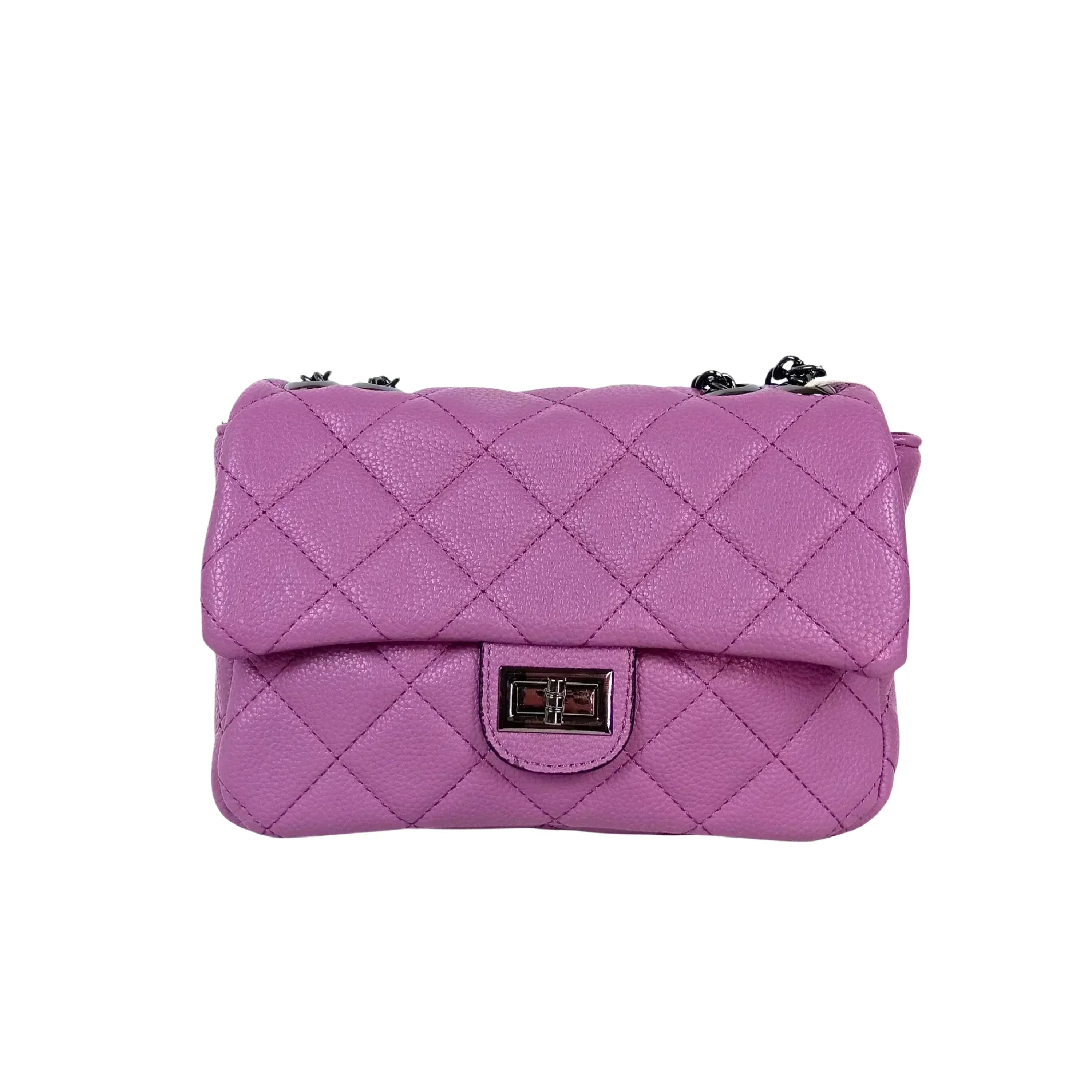 Borsa a Tracolla in Pelle Pu MS-5777 con Finiture Argento e Interno Microfibra Antistrappo