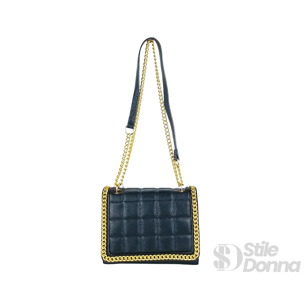 Borsa A Tracolla Nera Trapuntata In Ecopelle Con Catena Dorata Per Tutte Le Occasioni