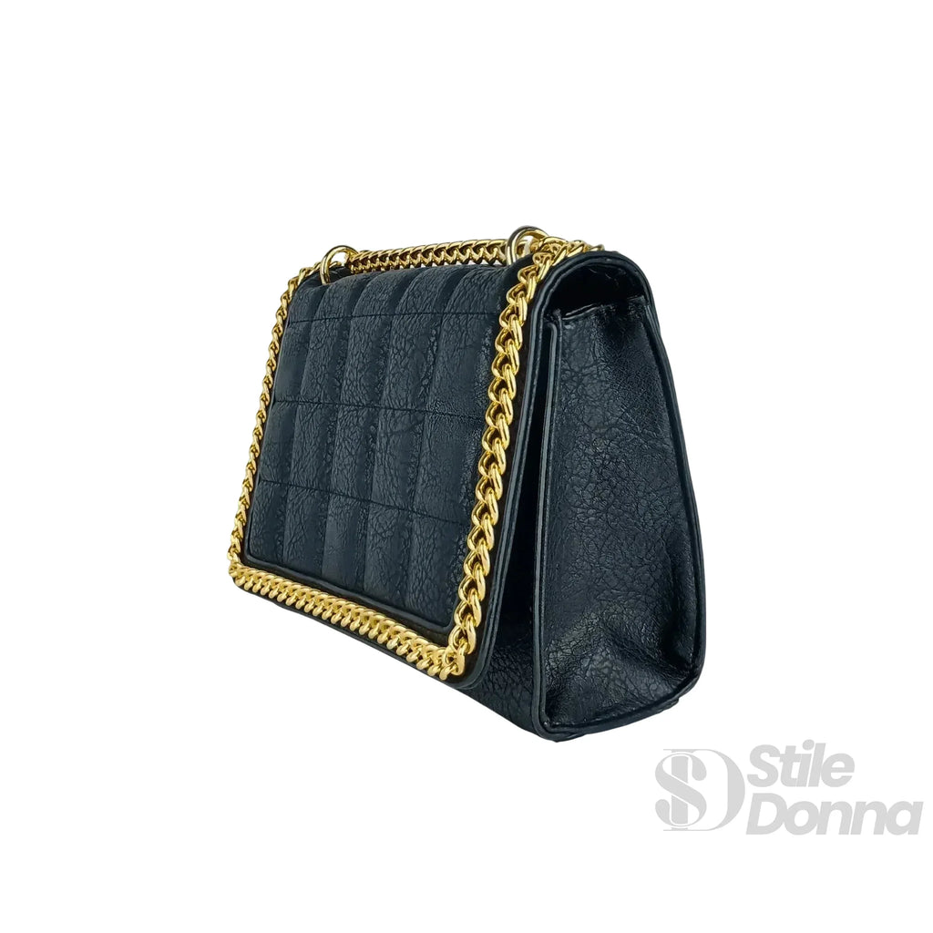 Borsa A Tracolla Nera Trapuntata In Ecopelle Con Catena Dorata Per Tutte Le Occasioni