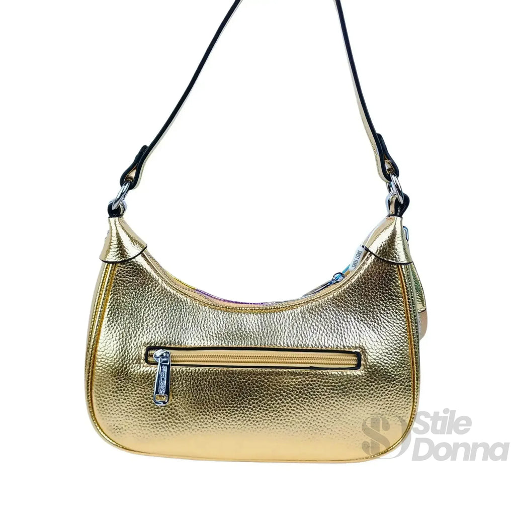 Rainbow Metallic Borsa A Tracolla Rigata Ecopelle Compatta Con Chiusura A Cerniera