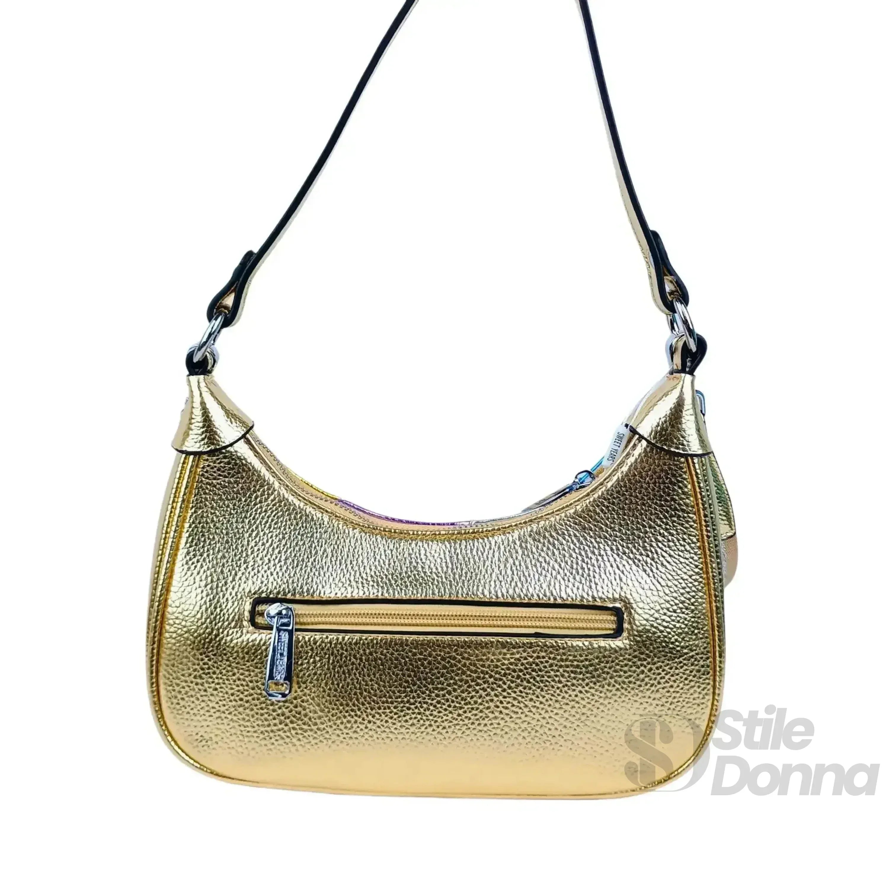 Rainbow Metallic Borsa A Tracolla Rigata Ecopelle Compatta Con Chiusura A Cerniera