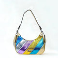 Rainbow Metallic Borsa A Tracolla Rigata Ecopelle Compatta Con Chiusura A Cerniera