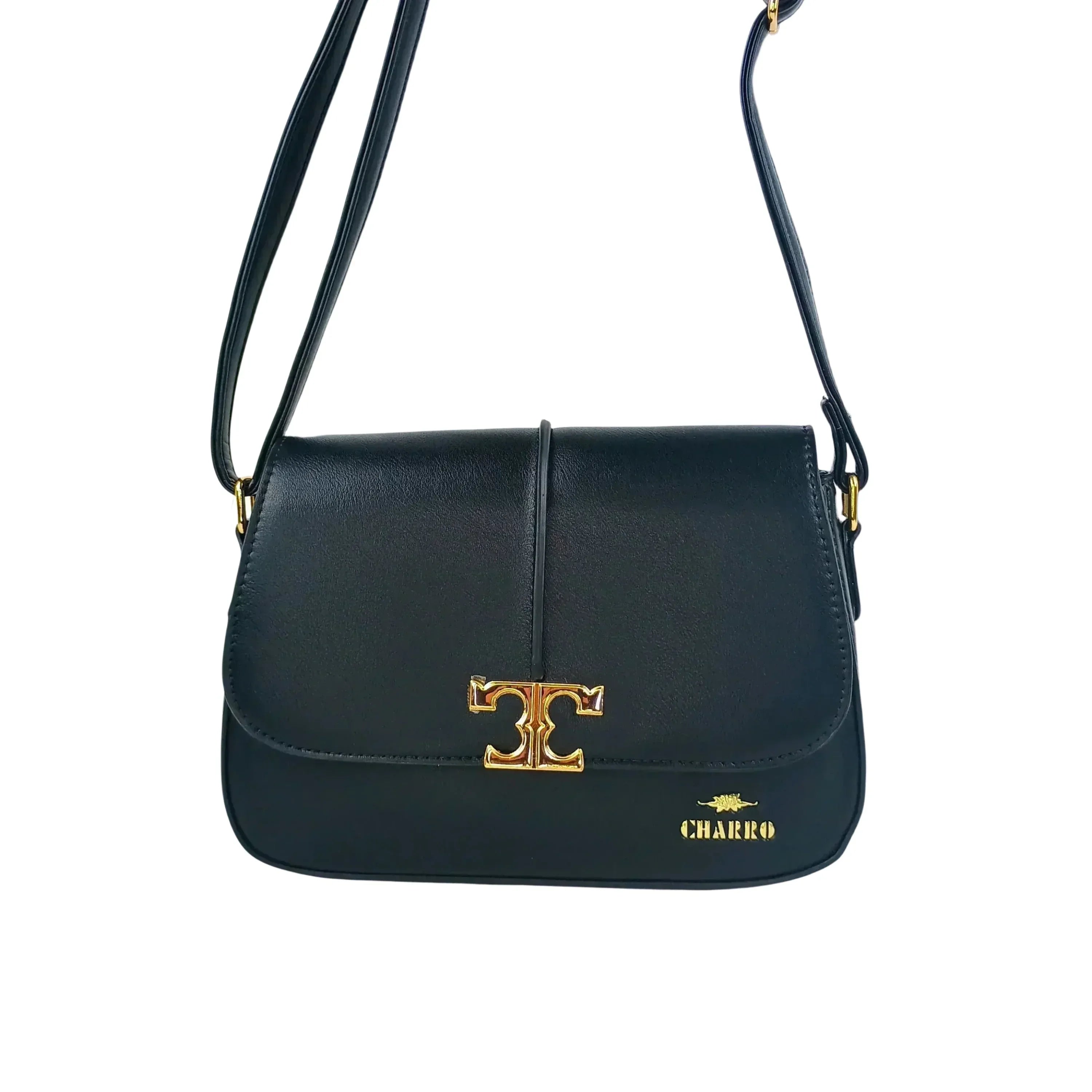 Borsa Charro in pelle nera con chiusura a logo