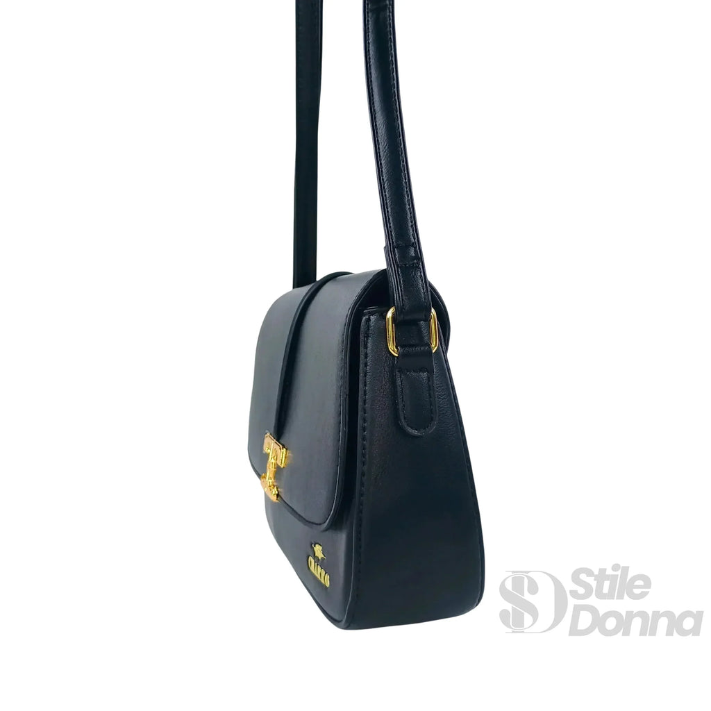 Borsa Charro in pelle nera con chiusura a logo