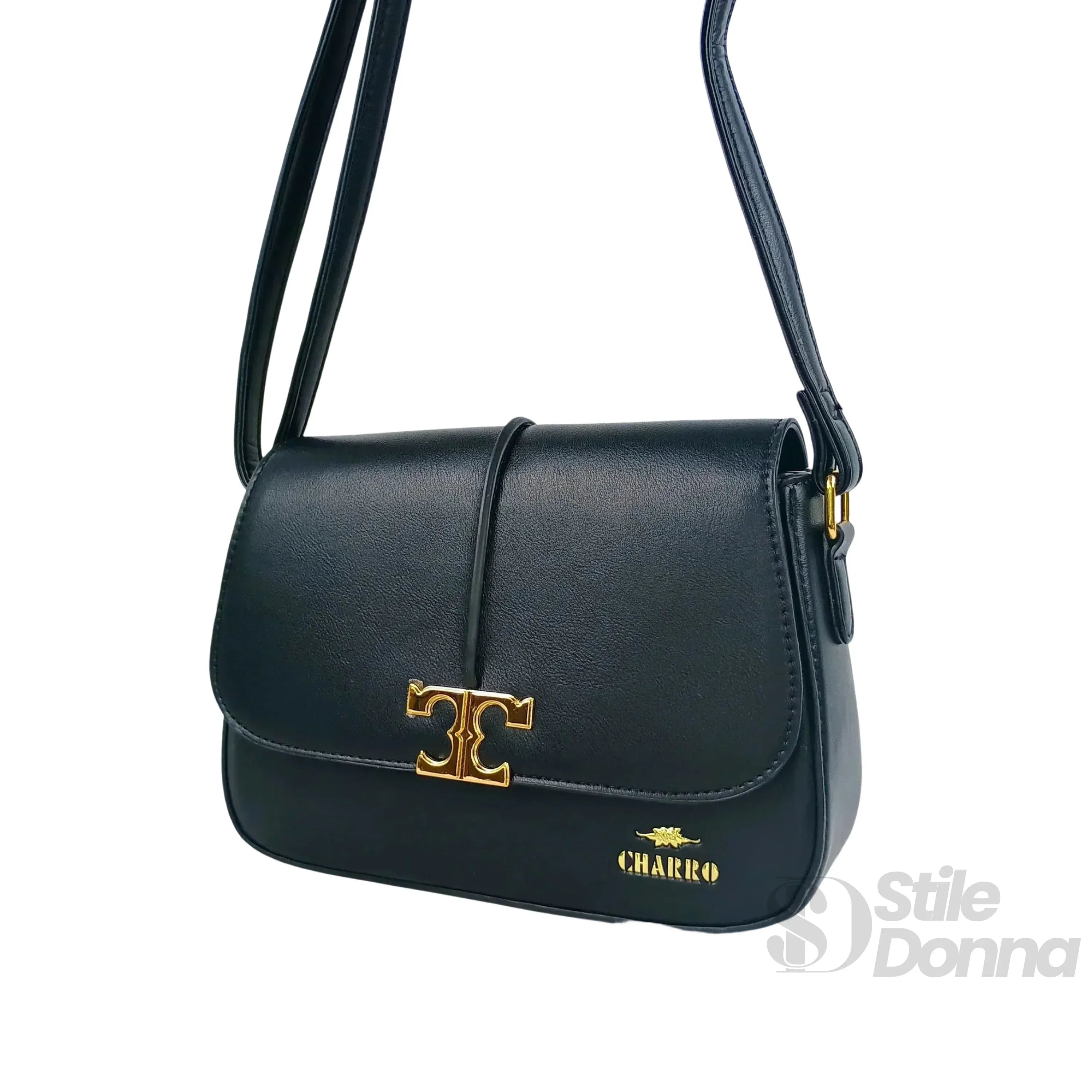 Borsa Charro in pelle nera con chiusura a logo