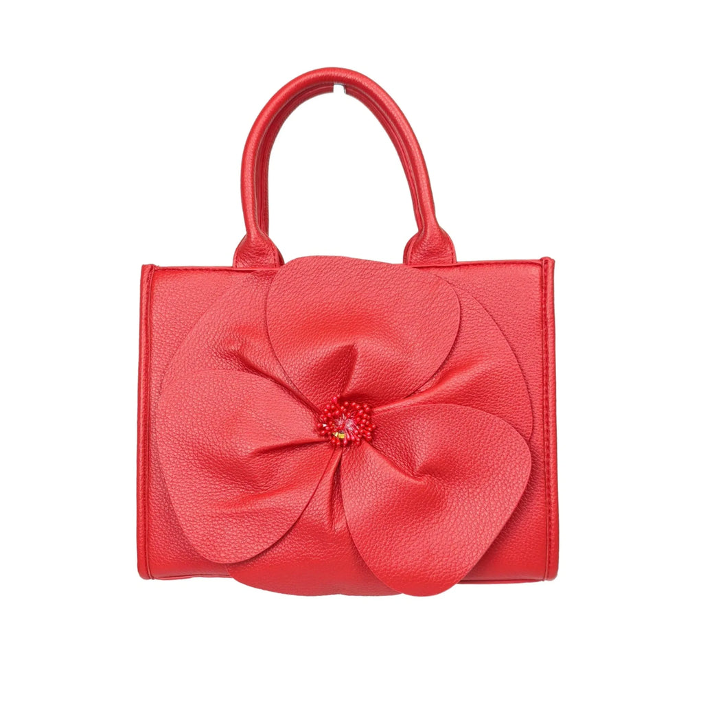 Borsa da Donna in Pelle Rossa con Ricamo Floreale