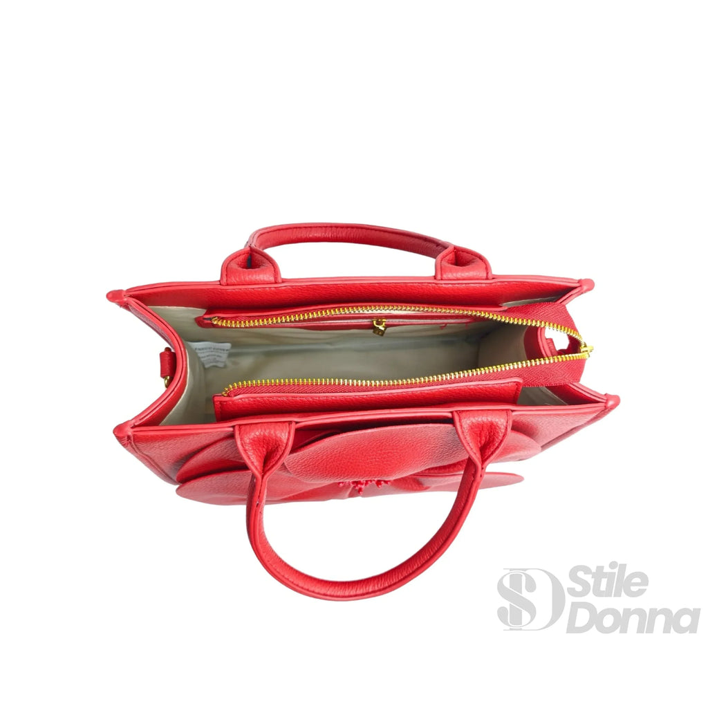 Borsa da Donna in Pelle Rossa con Ricamo Floreale