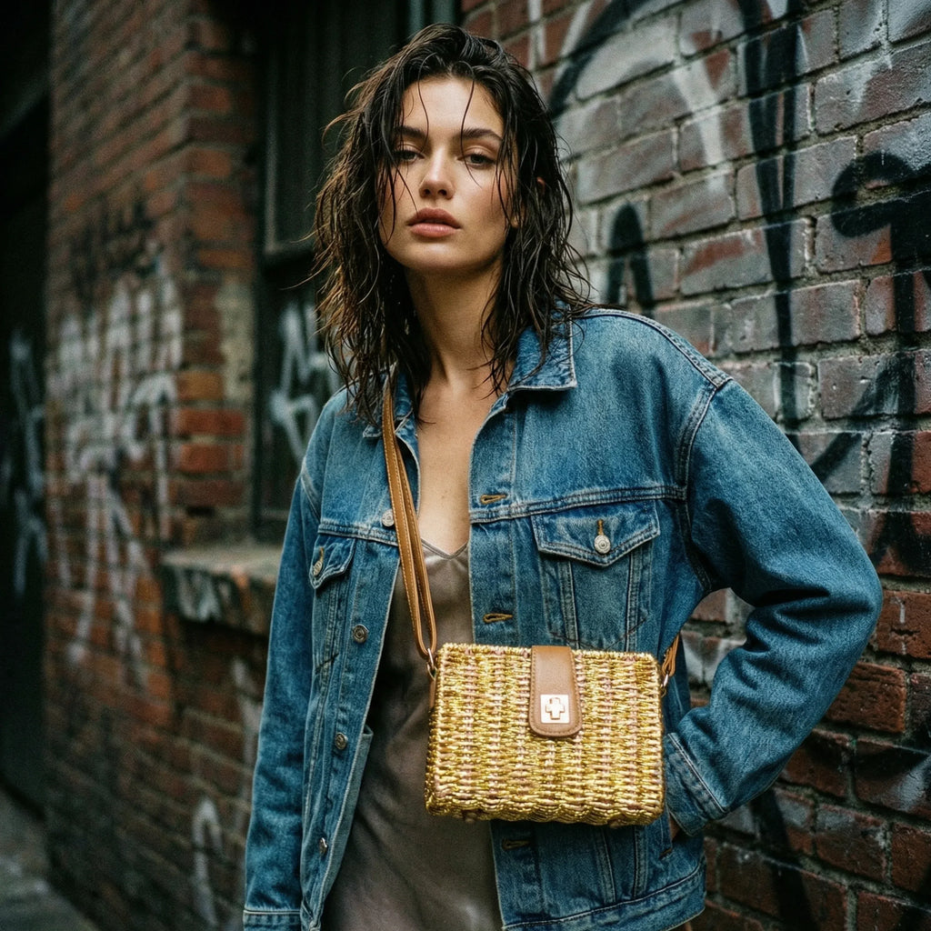 Borsa da Donna Intrecciata a Mano in Paglia