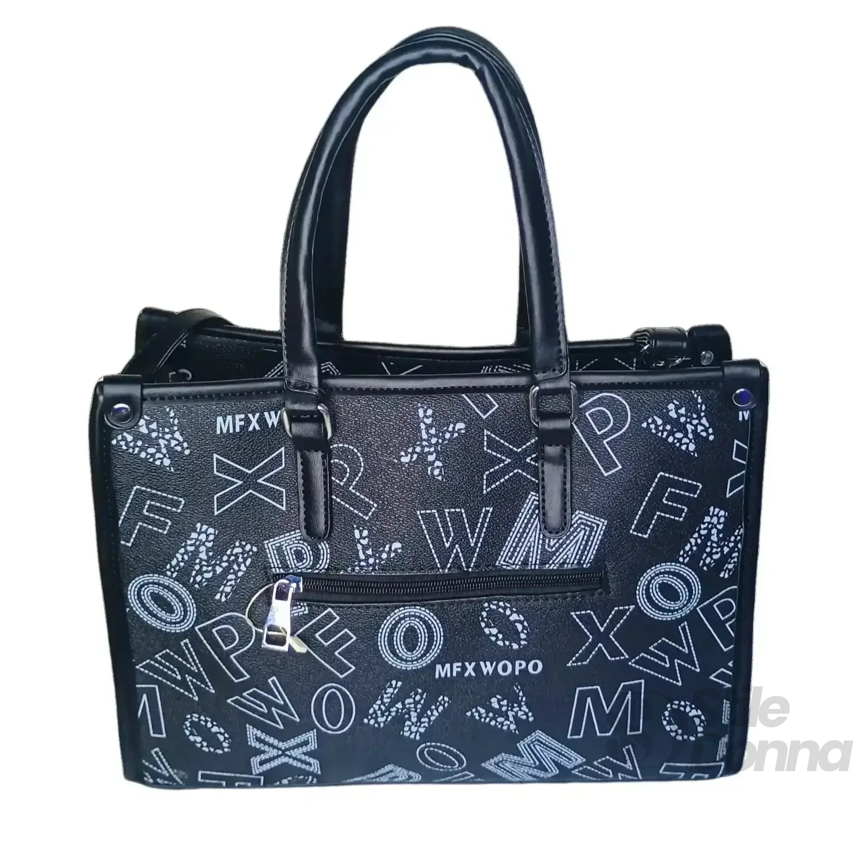 Borsa Da Donna Nera Di Design Con Stampa E Tracolla In Ecopelle Chiusura A Cerniera Interno In Tessuto