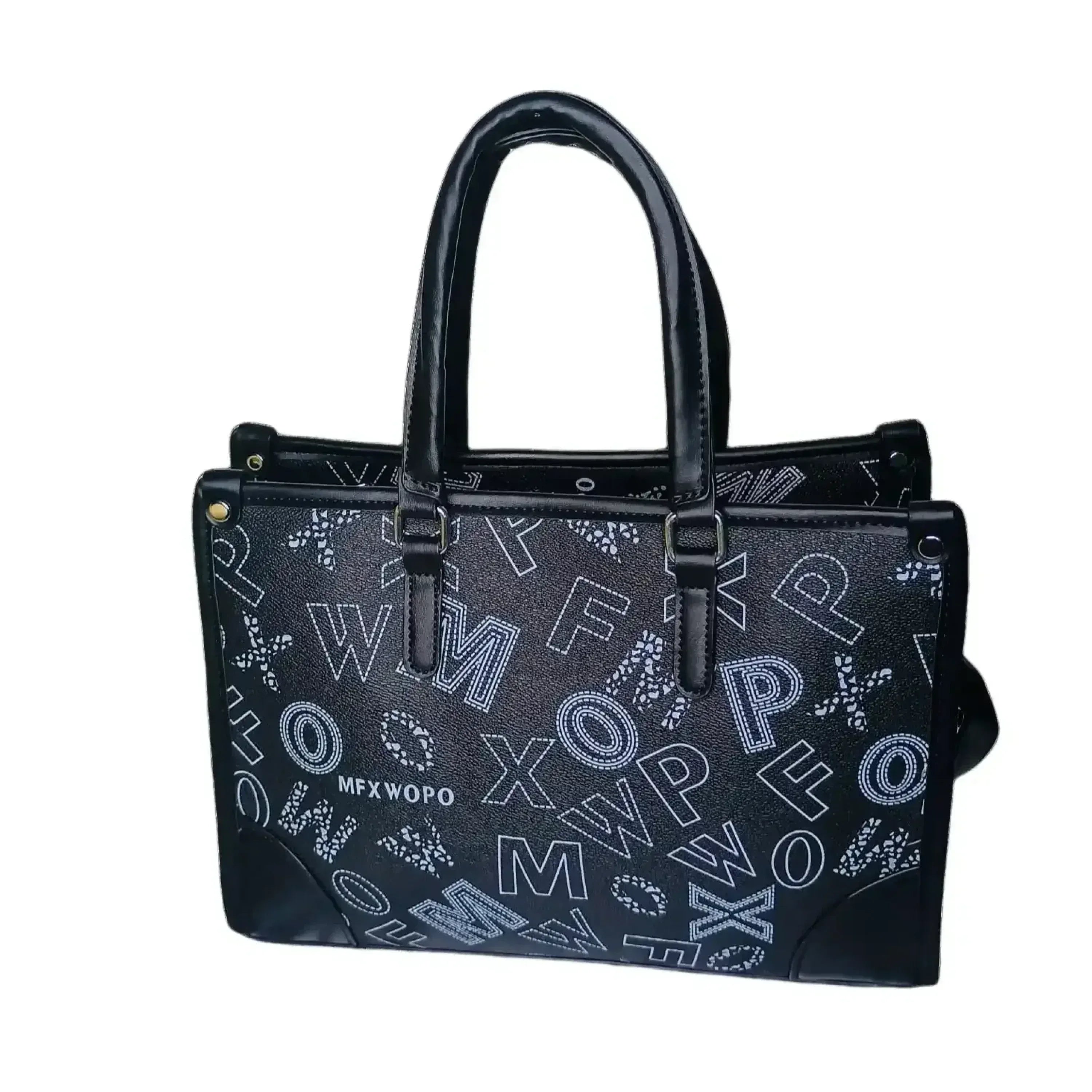 Borsa Da Donna Nera Di Design Con Stampa E Tracolla In Ecopelle Chiusura A Cerniera Interno In Tessuto