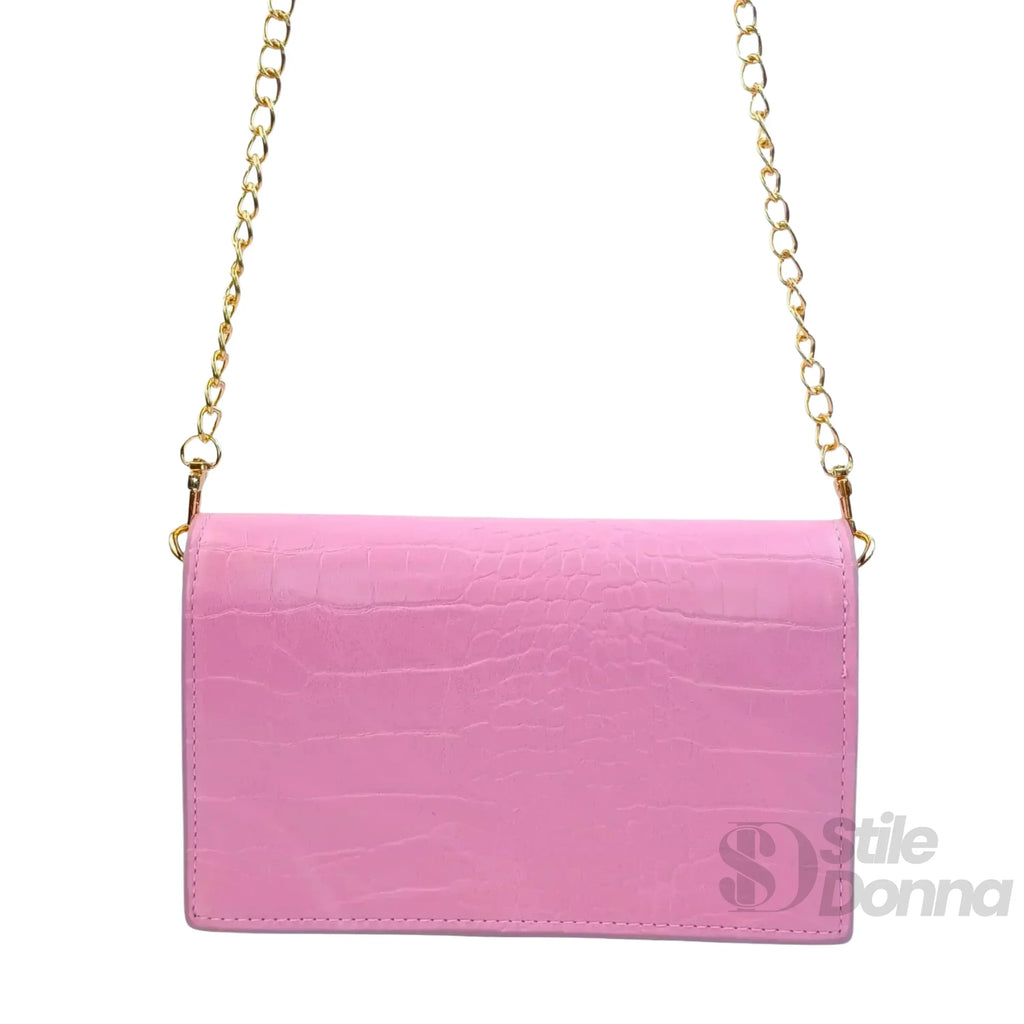 Borsa Donna In Similpelle Rosa Con Texture Coccodrillo Elegante E Versatile Per Ogni Occasione