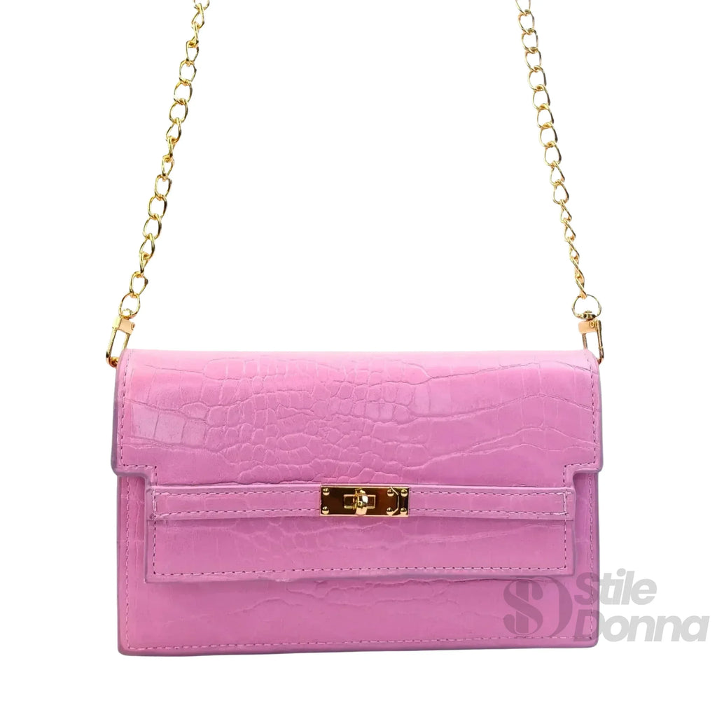 Borsa Donna In Similpelle Rosa Con Texture Coccodrillo Elegante E Versatile Per Ogni Occasione