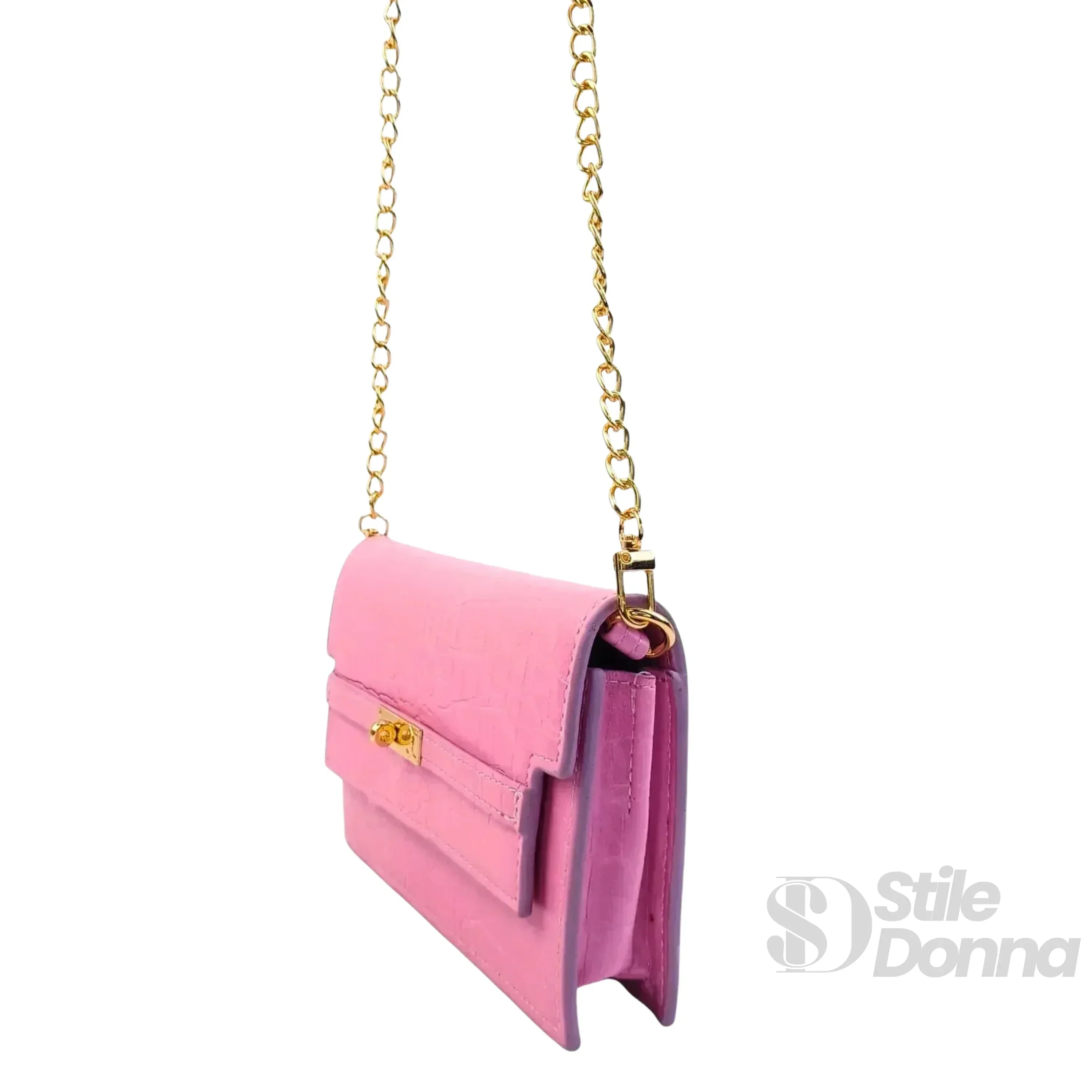 Borsa Donna In Similpelle Rosa Con Texture Coccodrillo Elegante E Versatile Per Ogni Occasione