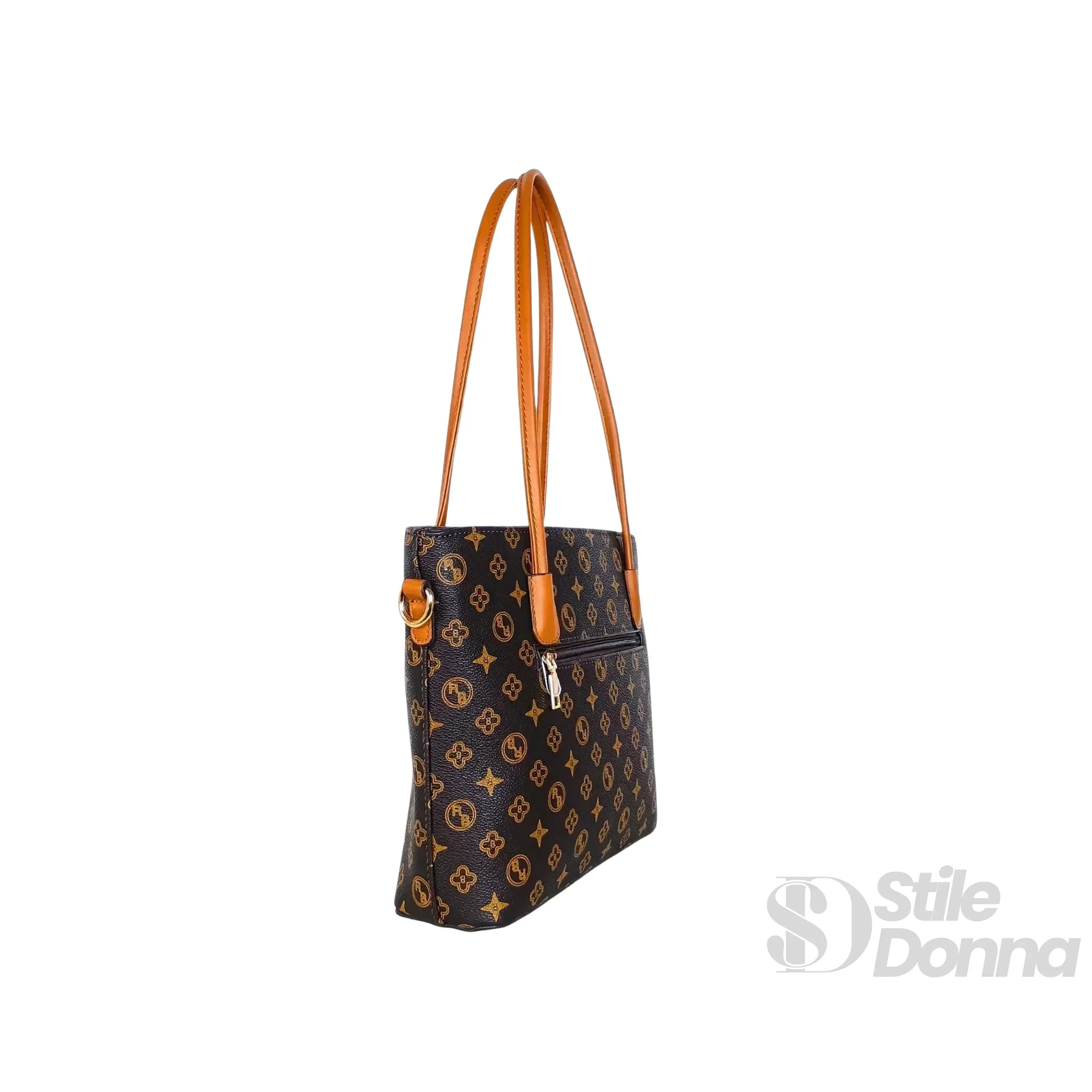 Borsa Tote Donna Con Tracolla Removibile In Pelle PU Chiusura Zip Interno Microfibra Antistrappo Manici Dorati