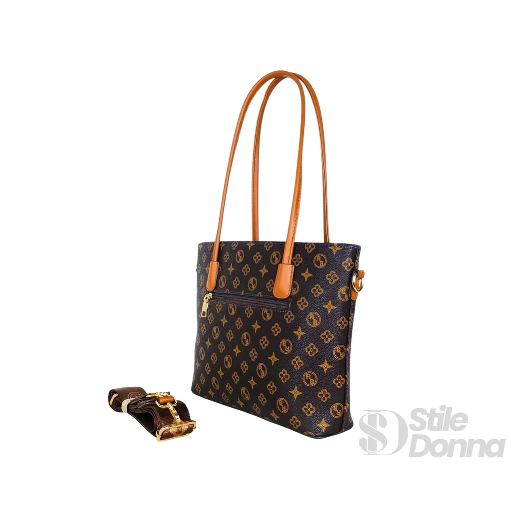 Borsa Tote Donna Con Tracolla Removibile In Pelle PU Chiusura Zip Interno Microfibra Antistrappo Manici Dorati