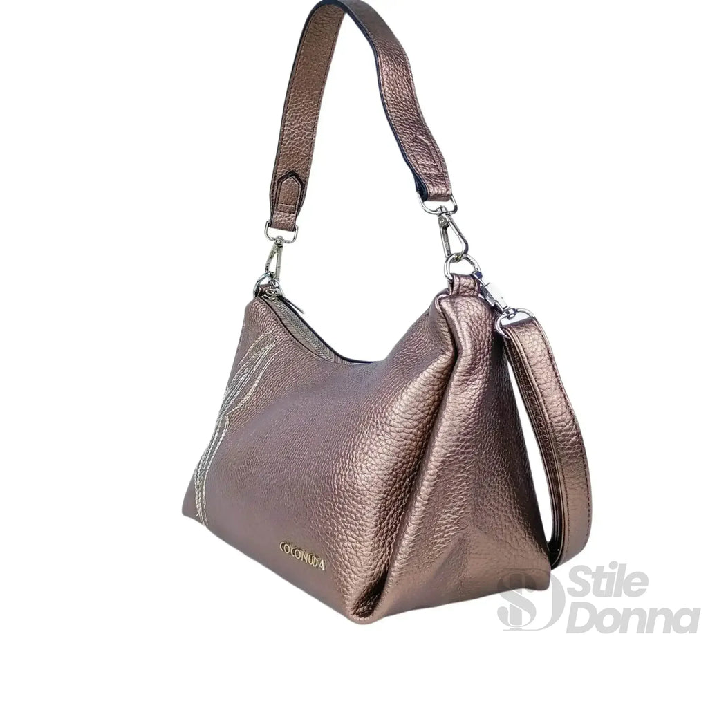 Borsa Donna Ecopelle Rosa Oro Metallizzato Con Perline Per Serate E Occasioni Speciali