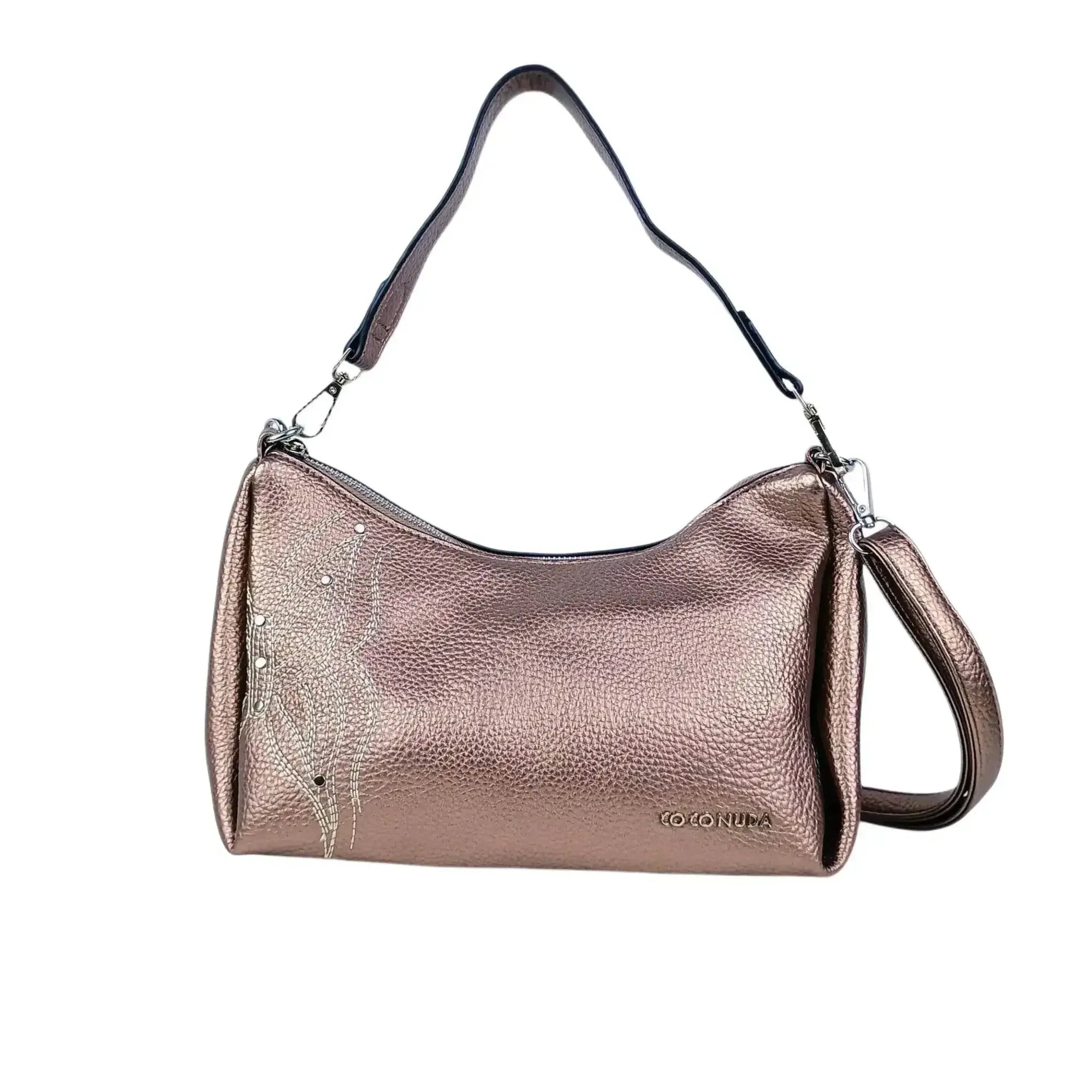 Borsa Donna Ecopelle Rosa Oro Metallizzato Con Perline Per Serate E Occasioni Speciali