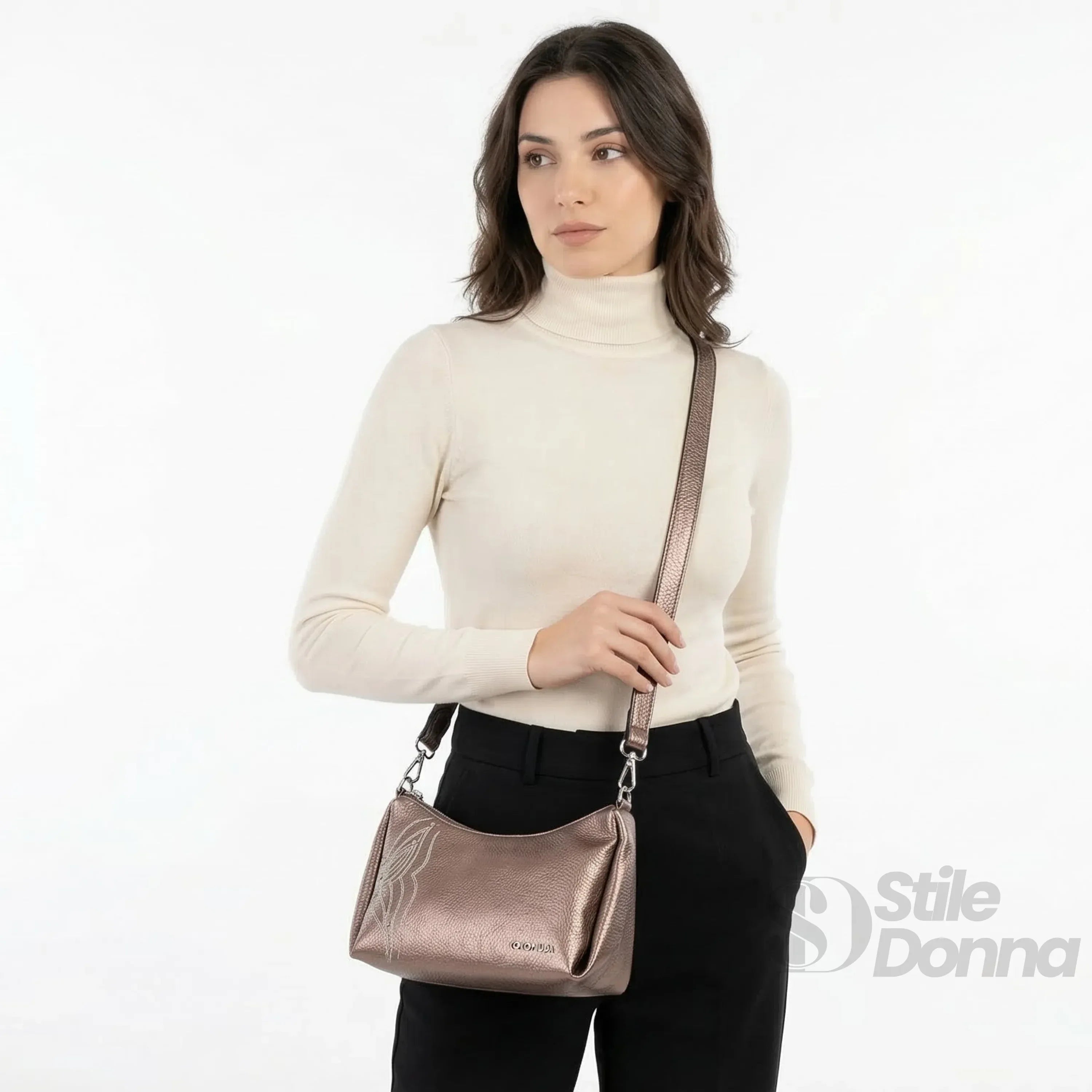 Borsa Donna Ecopelle Rosa Oro Metallizzato Con Perline Per Serate E Occasioni Speciali