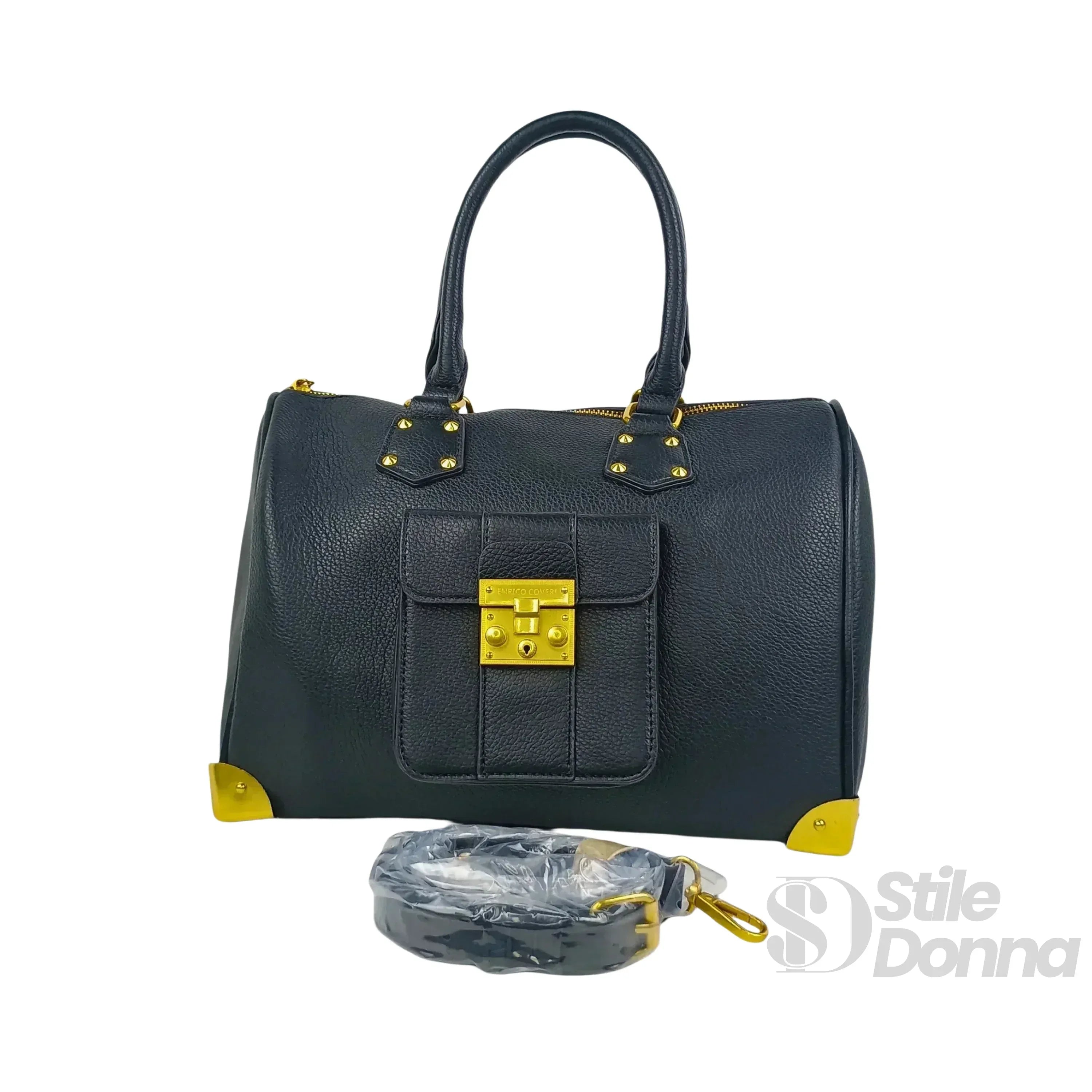 Borsa Dottore Enrico Pelle Nera Con Tracolla Removibile