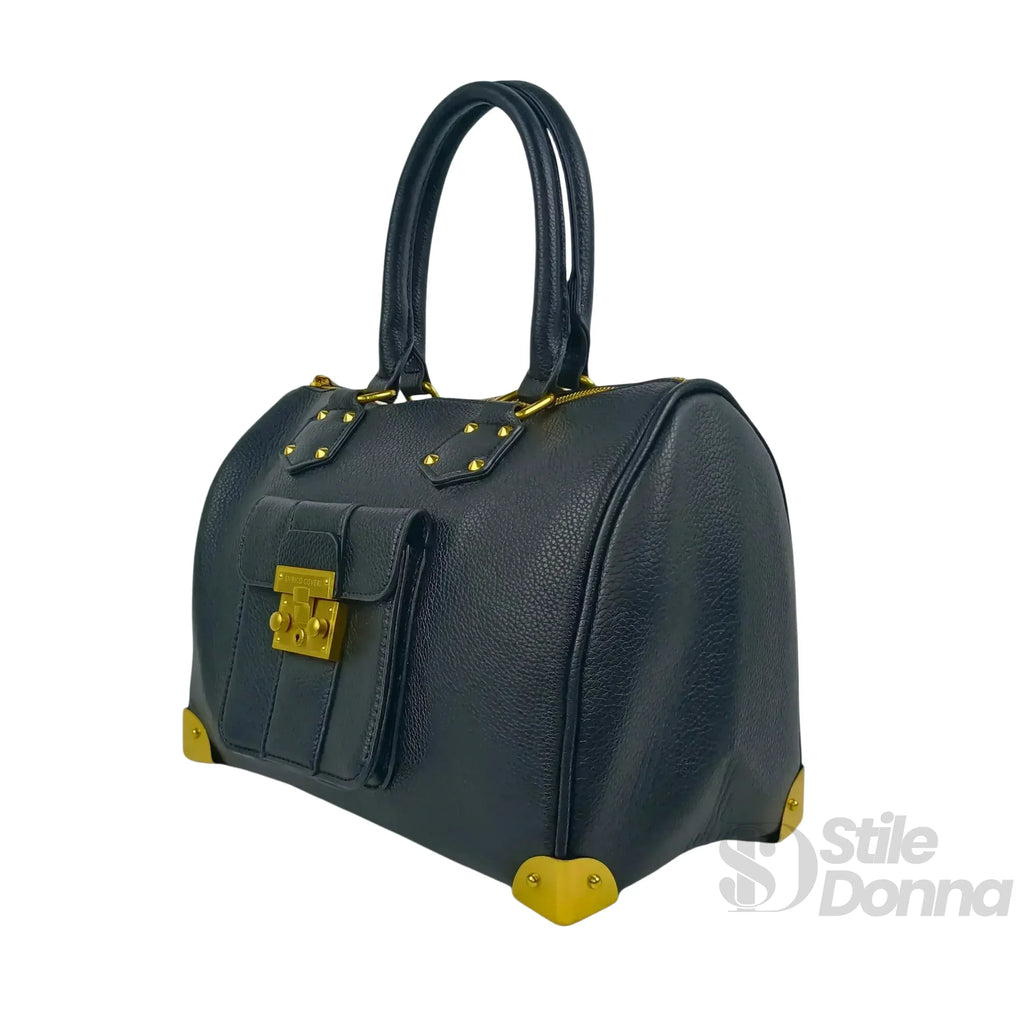 Borsa Dottore Enrico Pelle Nera Con Tracolla Removibile
