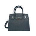 Borsa Elegante In Pelle Nera Martellata Con Finiture In Acciaio Argento, Interno Con Tasche Per Smartphone