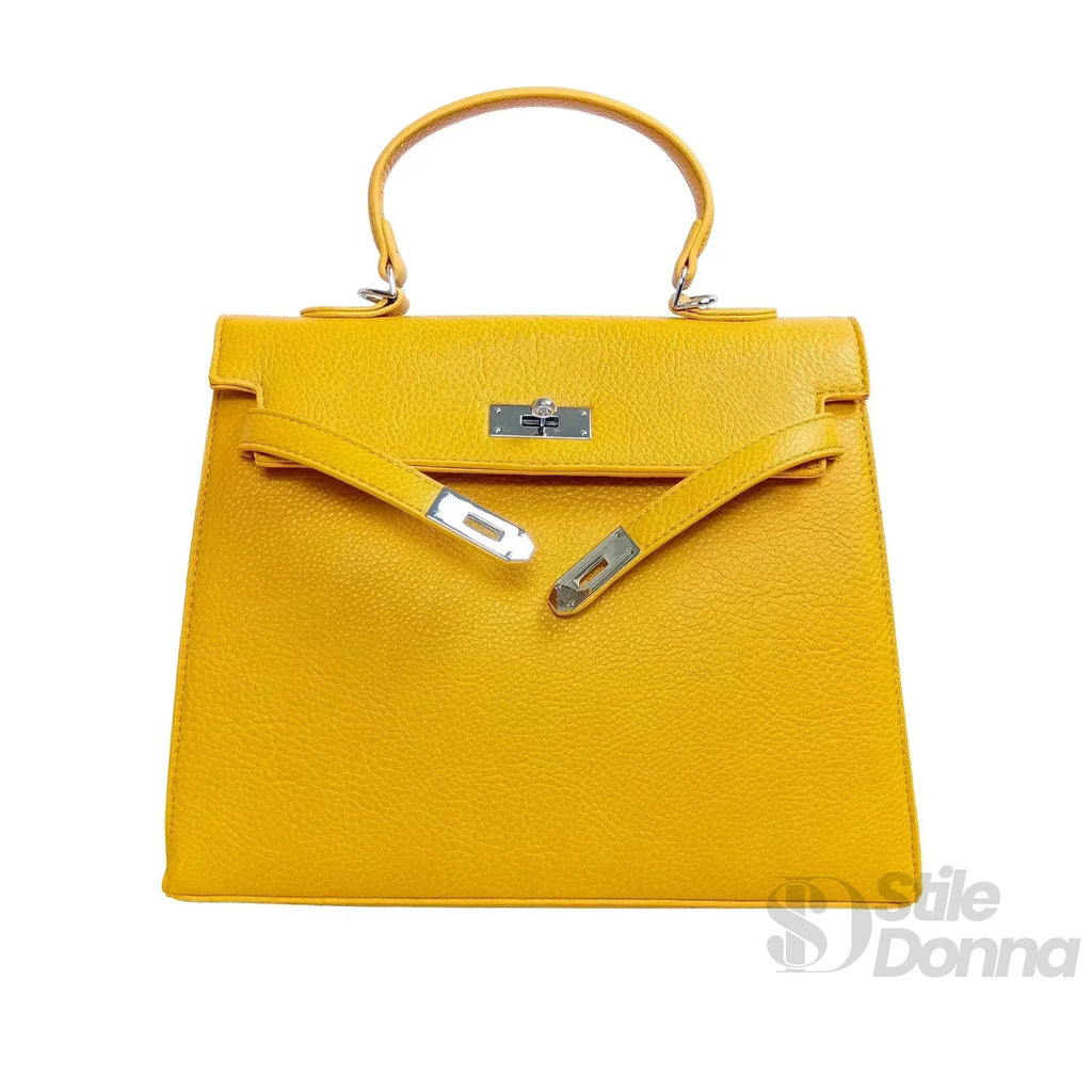 Borsa Gialla Con Dettagli In Metallo Argentato In Ecopelle Con Fodera In Microfibra