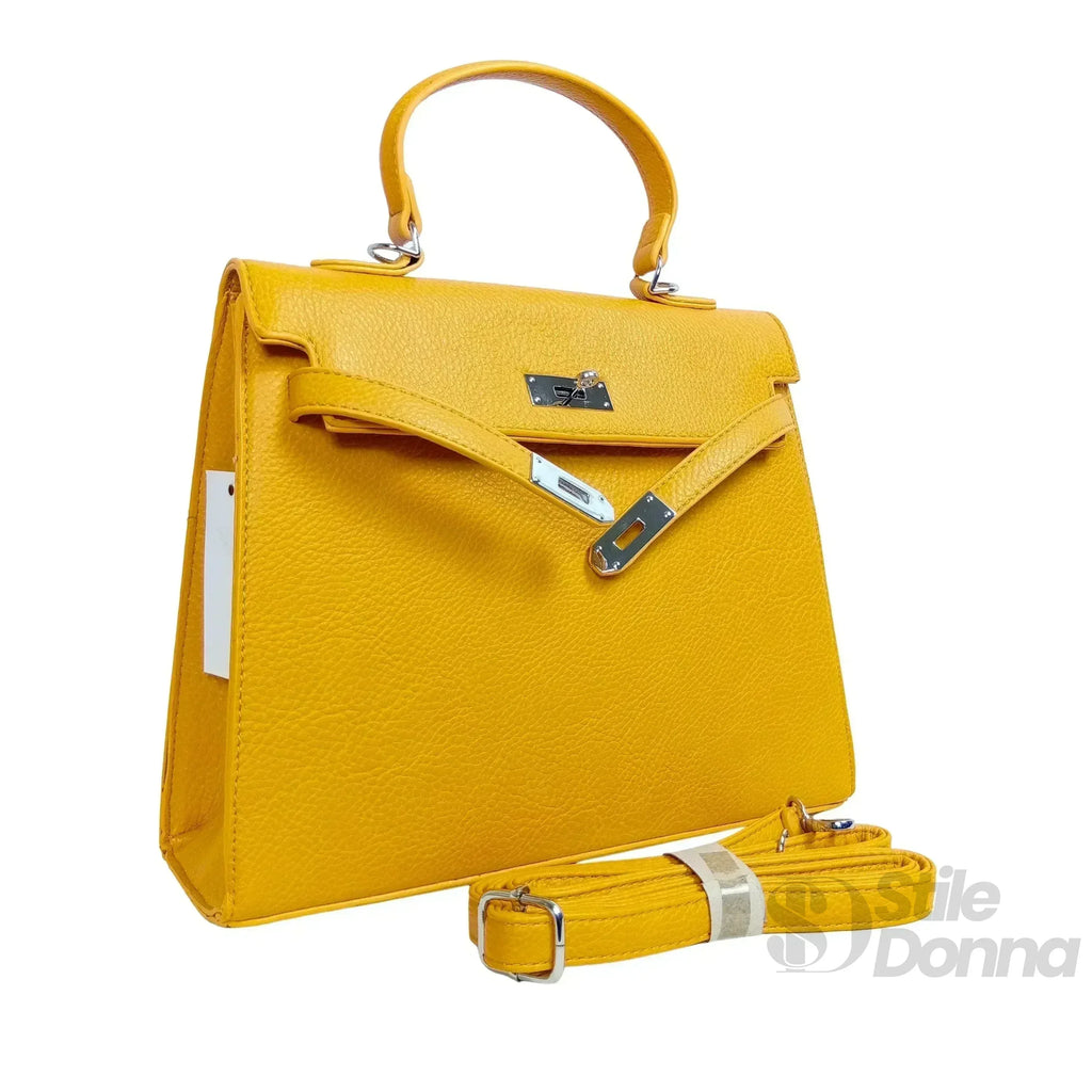 Borsa Gialla Con Dettagli In Metallo Argentato In Ecopelle Con Fodera In Microfibra