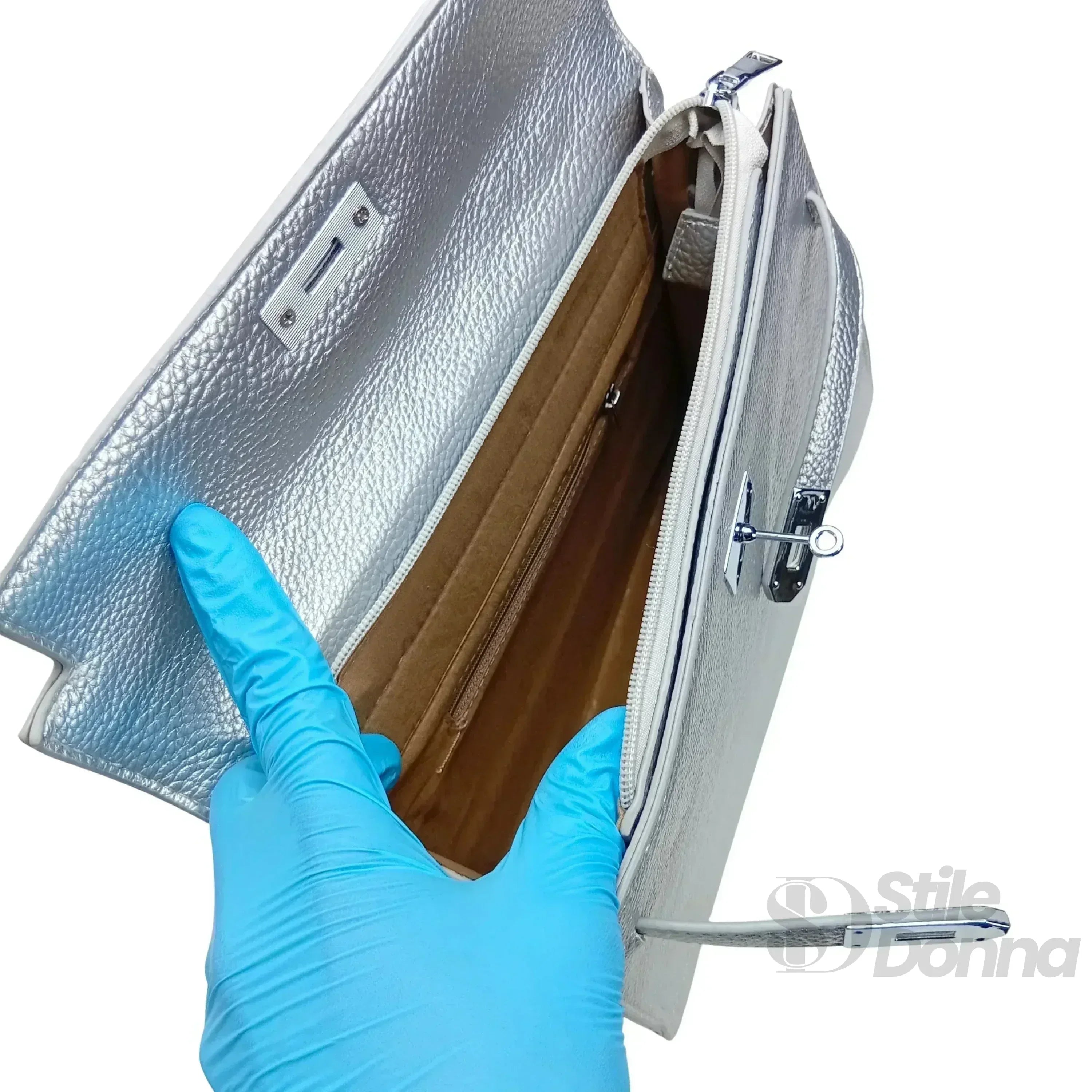 Borsa Gialla Con Dettagli In Metallo Argentato In Ecopelle Con Fodera In Microfibra