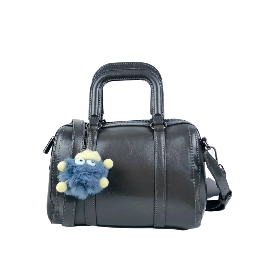 Borsa Ecopelle Grigio Scuro Con Tracolla Removibile Ampio Spazio Interno Larghezza 24 Cm