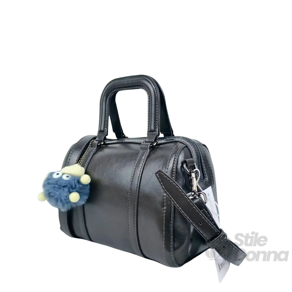 Borsa Ecopelle Grigio Scuro Con Tracolla Removibile Ampio Spazio Interno Larghezza 24 Cm