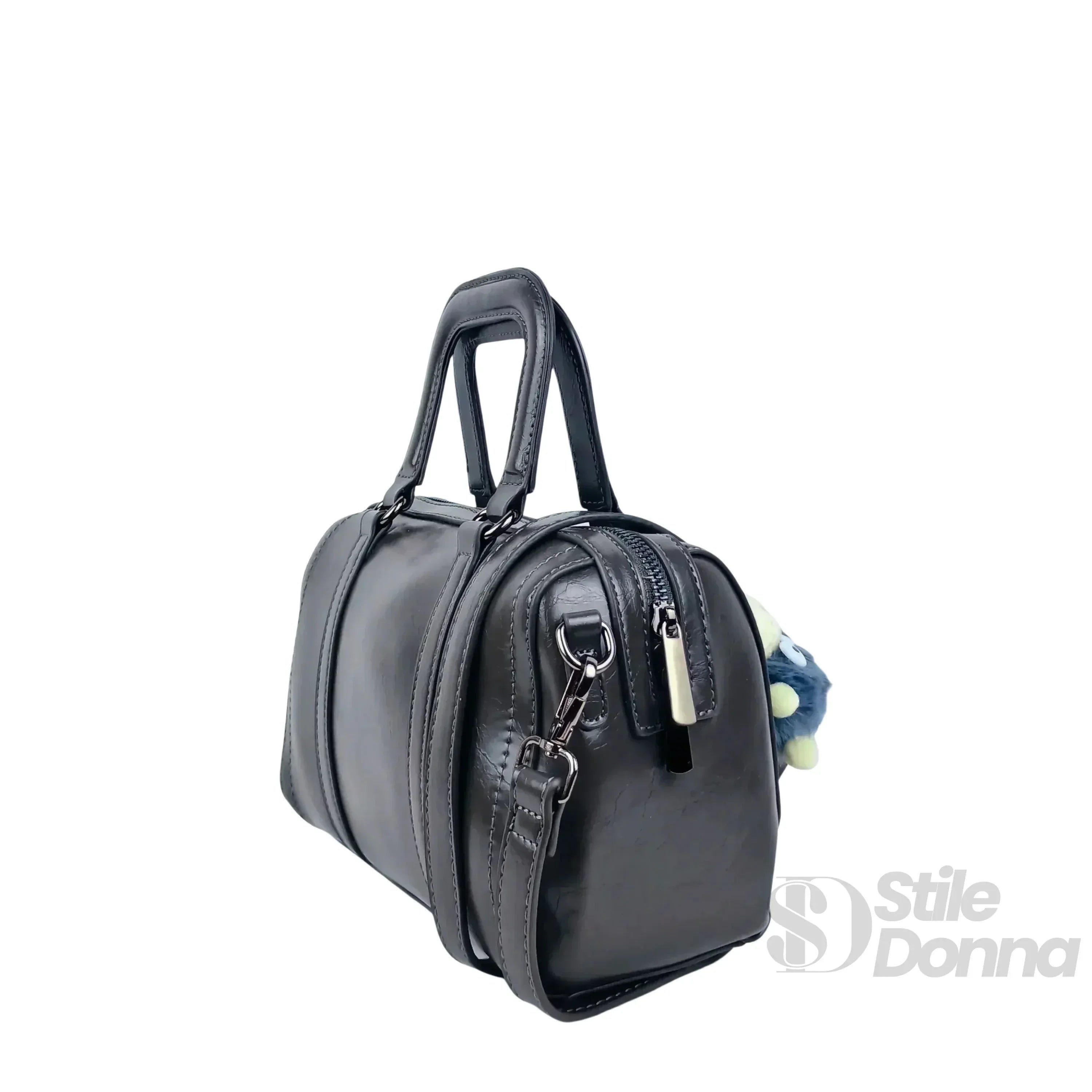 Borsa Ecopelle Grigio Scuro Con Tracolla Removibile Ampio Spazio Interno Larghezza 24 Cm