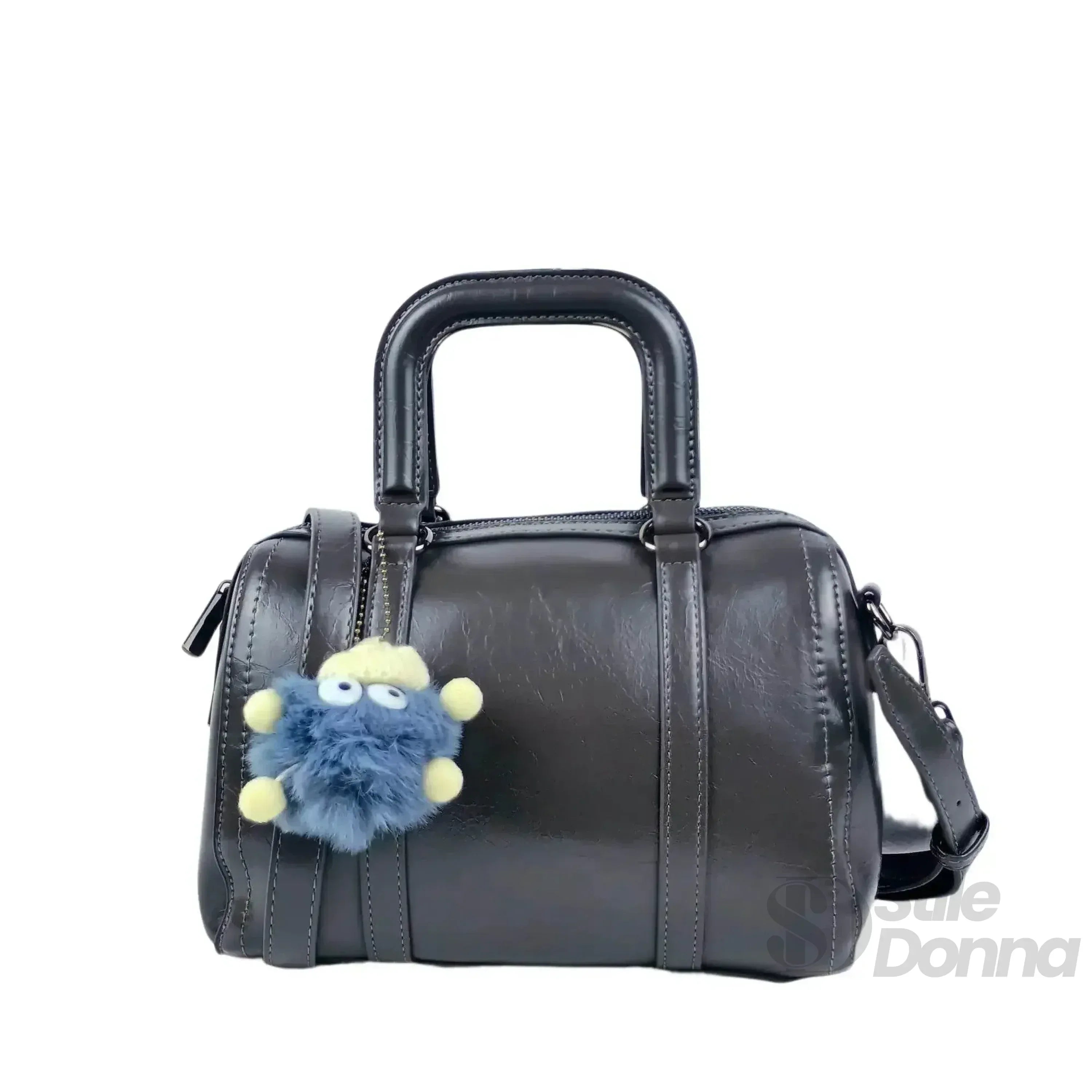 Borsa Ecopelle Grigio Scuro Con Tracolla Removibile Ampio Spazio Interno Larghezza 24 Cm