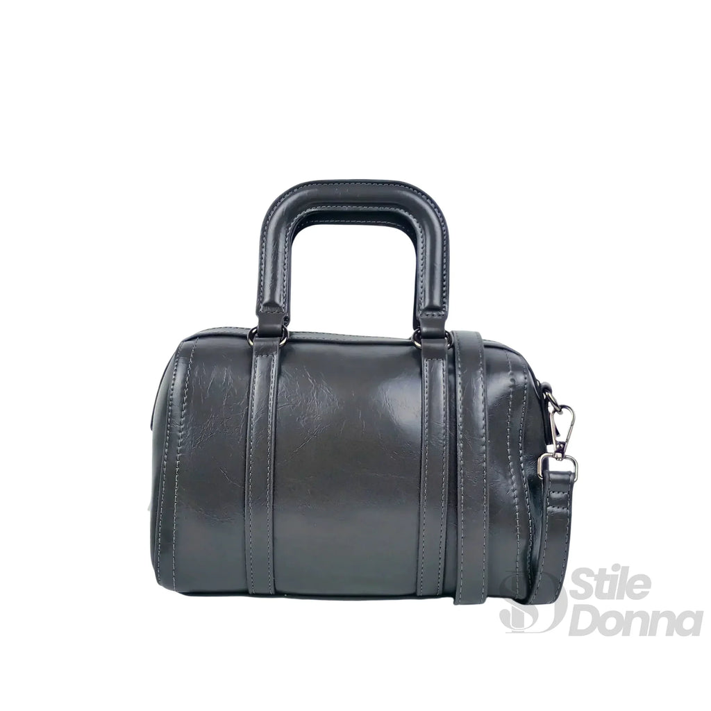 Borsa Ecopelle Grigio Scuro Con Tracolla Removibile Ampio Spazio Interno Larghezza 24 Cm