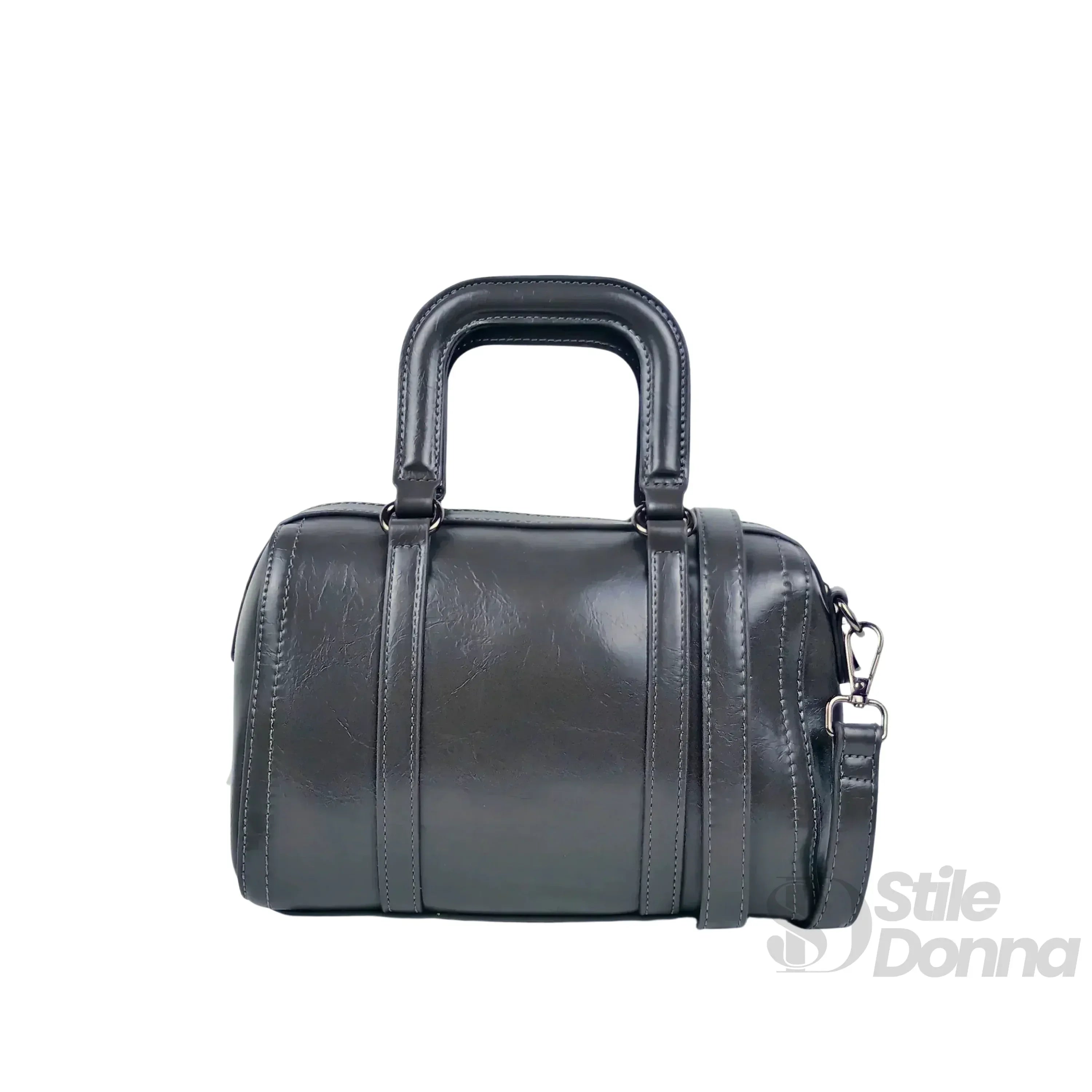 Borsa Ecopelle Grigio Scuro Con Tracolla Removibile Ampio Spazio Interno Larghezza 24 Cm