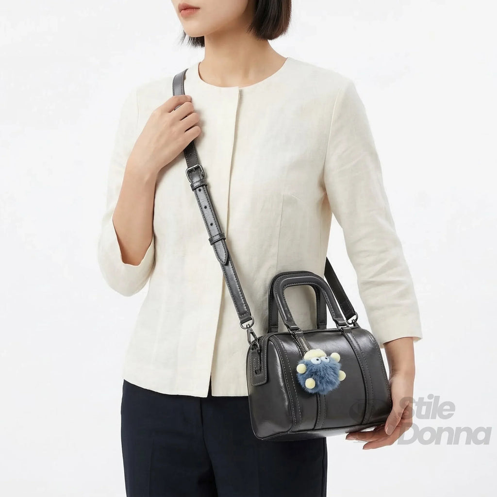 Borsa Ecopelle Grigio Scuro Con Tracolla Removibile Ampio Spazio Interno Larghezza 24 Cm
