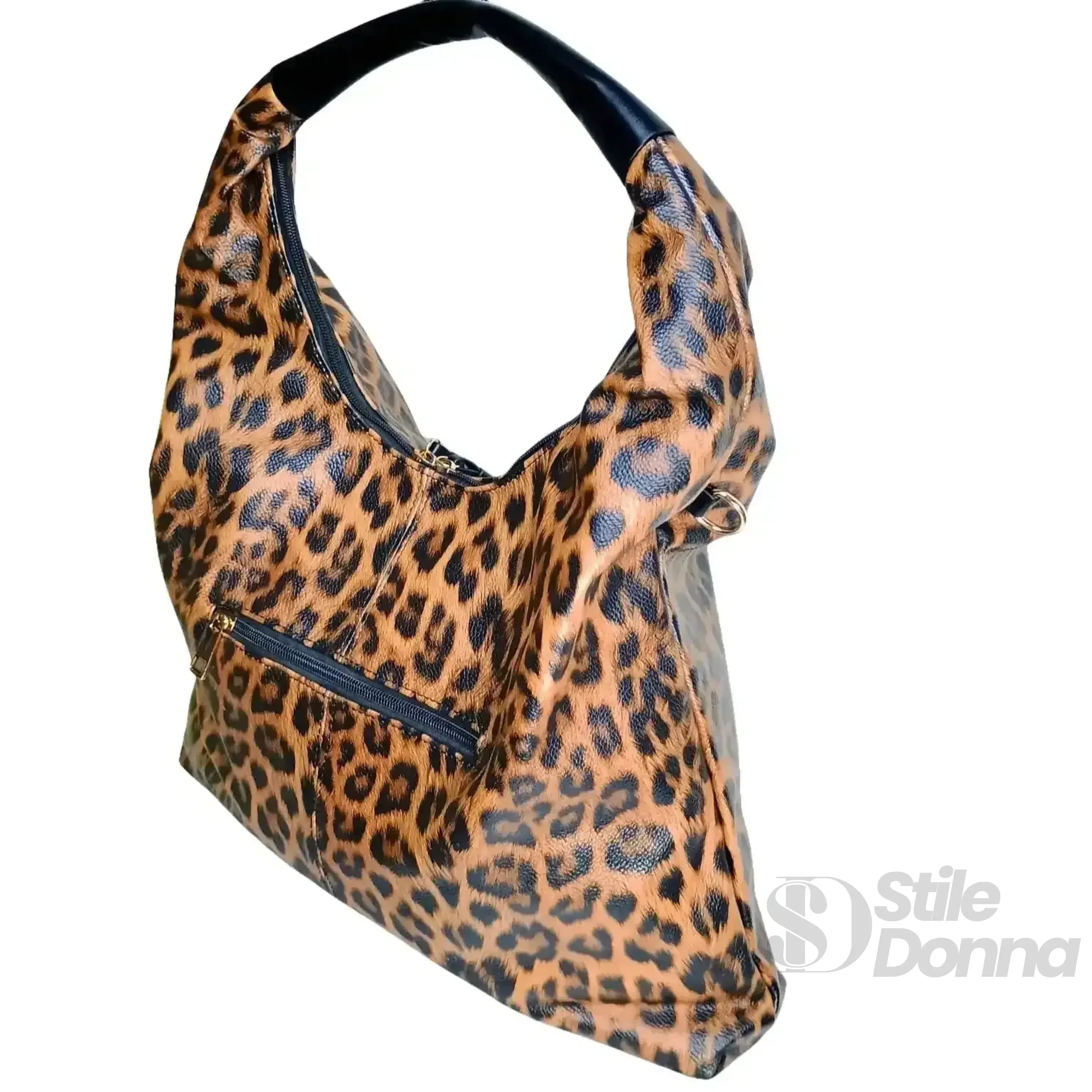Borsa Hobo Distintiva Leopardata In Ecopelle Resistente Con Dettagli Dorati Interno Organizzato