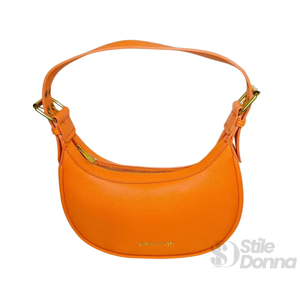 Borsa Hobo Elegante in Ecopelle Arancione Vivace con Chiusura a Cerniera e Dettagli Dorati Interno Tessuto