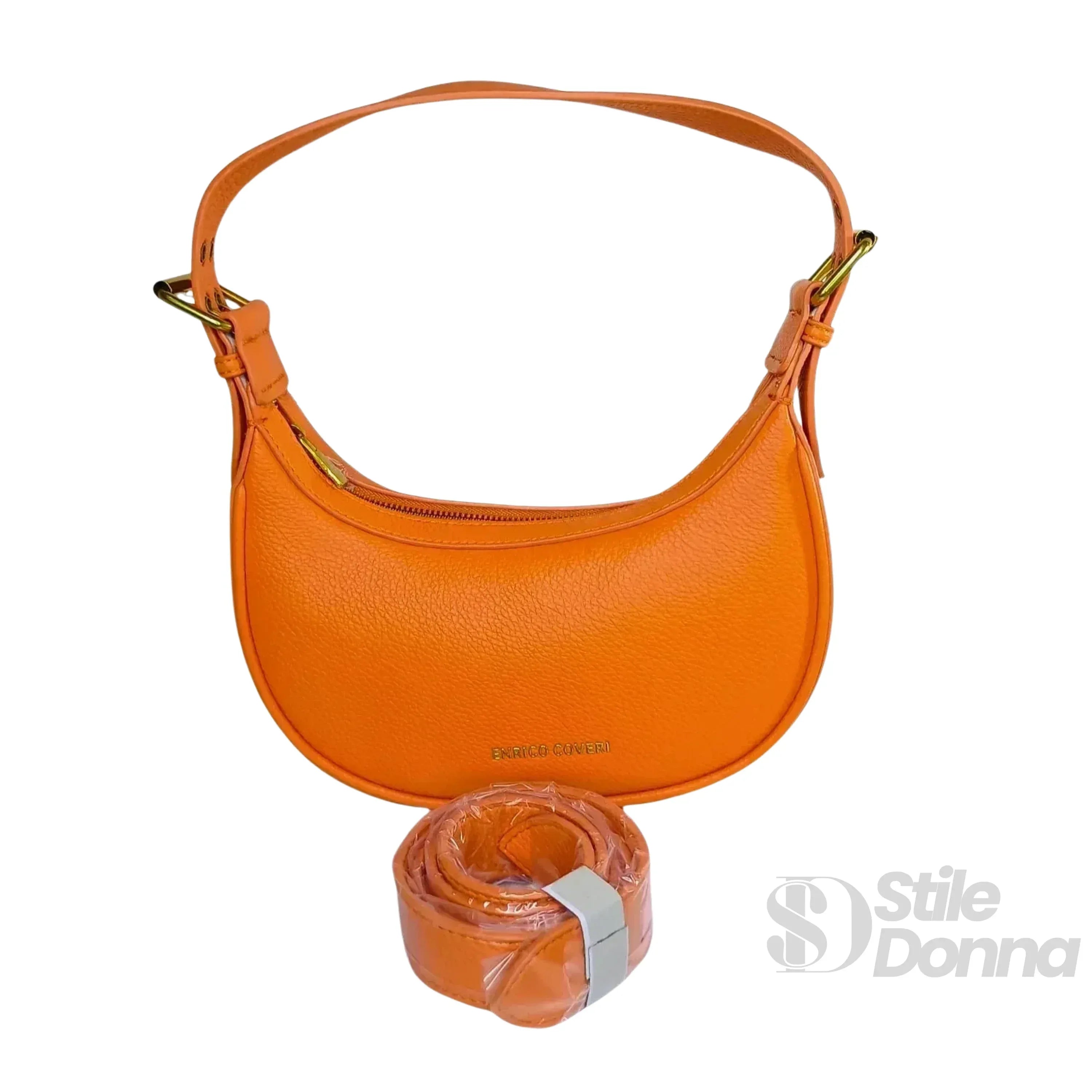 Borsa Hobo Elegante in Ecopelle Arancione Vivace con Chiusura a Cerniera e Dettagli Dorati Interno Tessuto