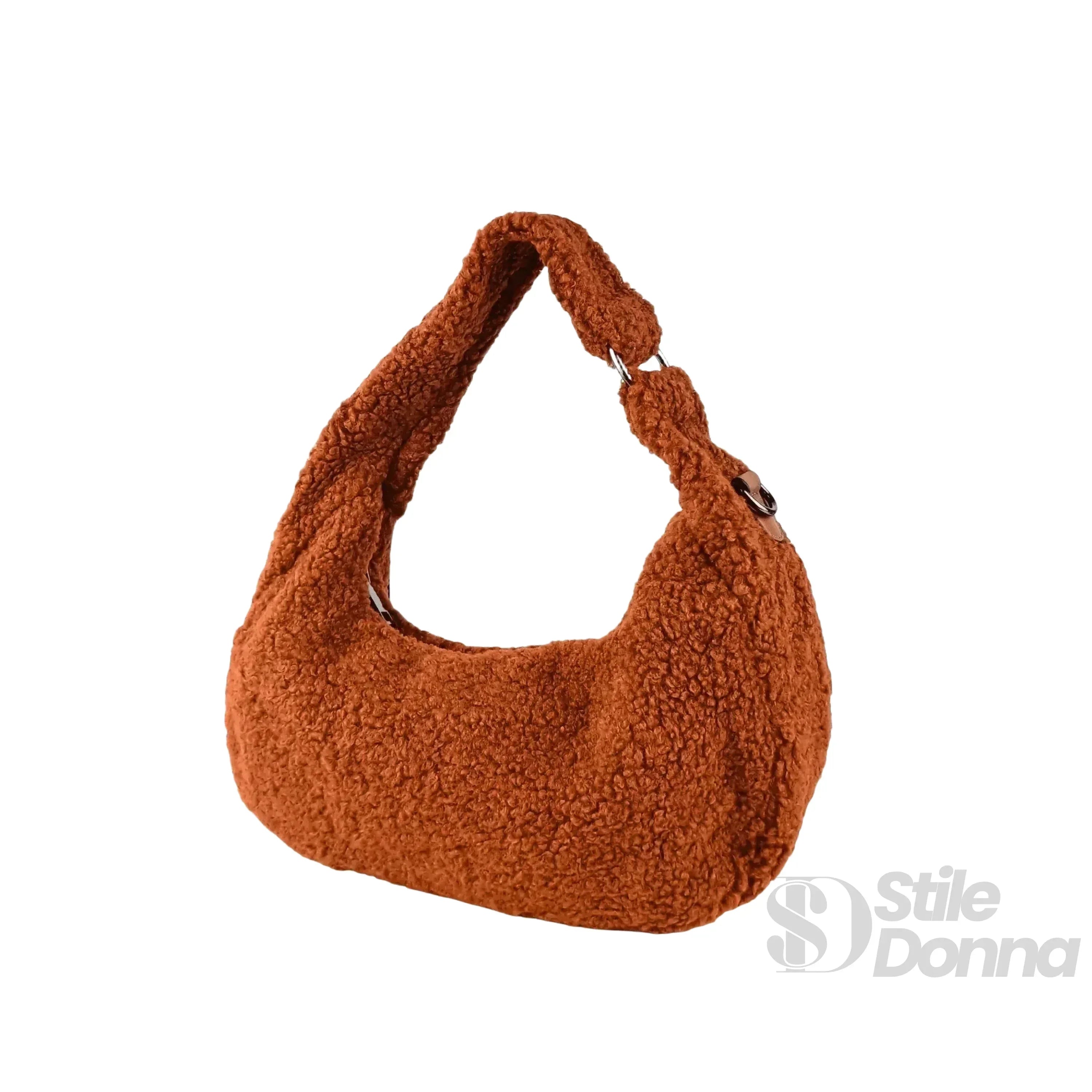 Borsa Hobo In Finta Pelle Di Pecora Ruggine Colore Morbido Per Quotidiano Con Chiusura Cerniera E Manico